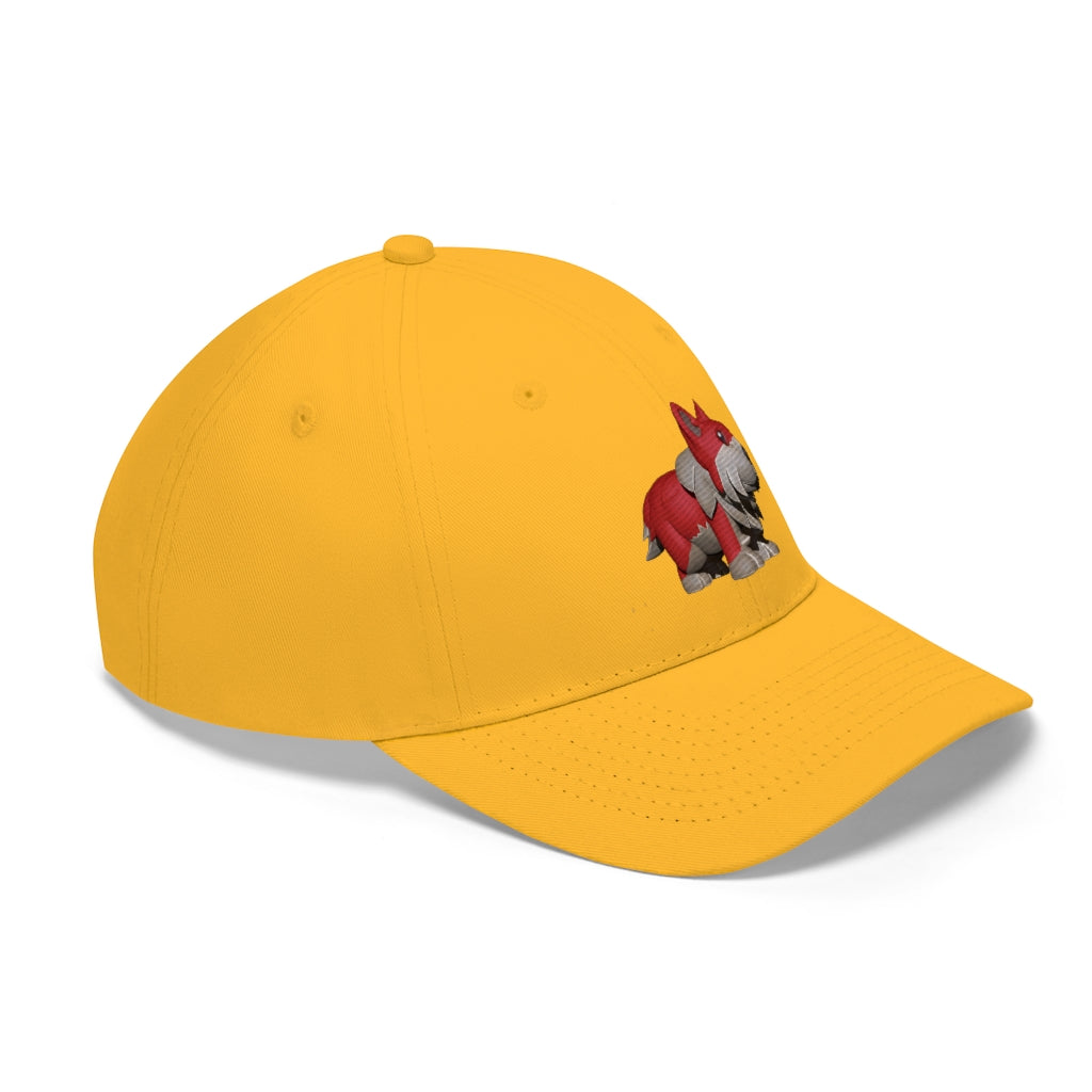 Red Dog Unisex Twill Hat in classic design, made from 100% cotton twill, featuring adjustable Velcro closure.