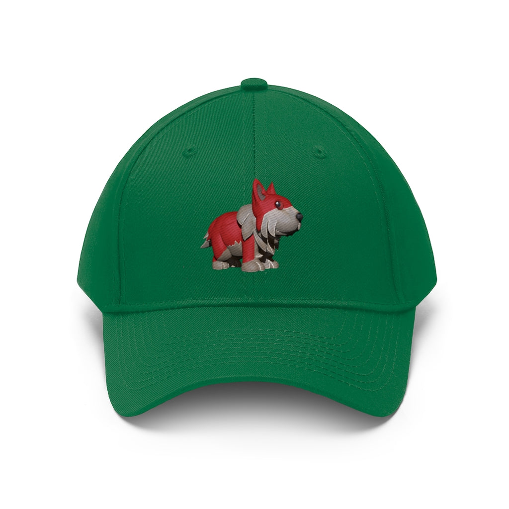 Red Dog Unisex Twill Hat in classic design, made from 100% cotton twill, featuring adjustable Velcro closure.