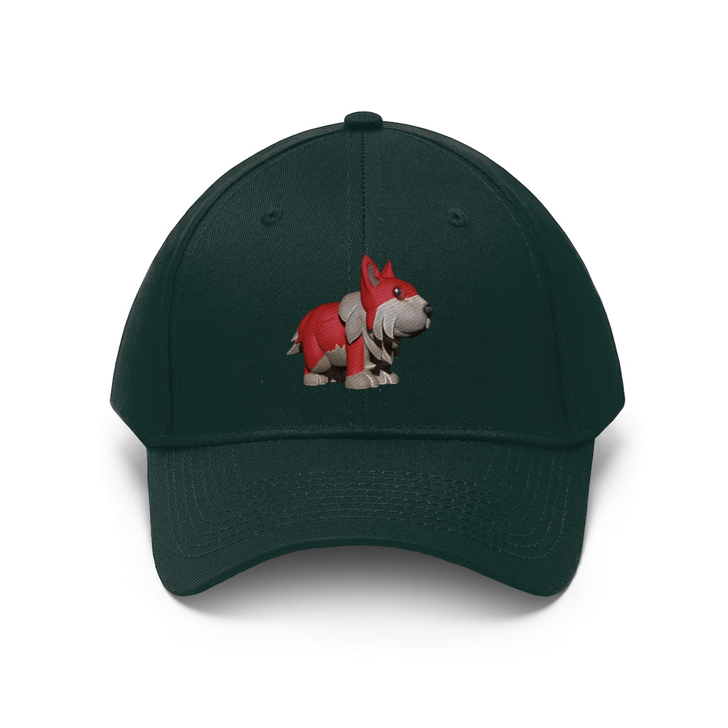 Red Dog Unisex Twill Hat in classic design, made from 100% cotton twill, featuring adjustable Velcro closure.