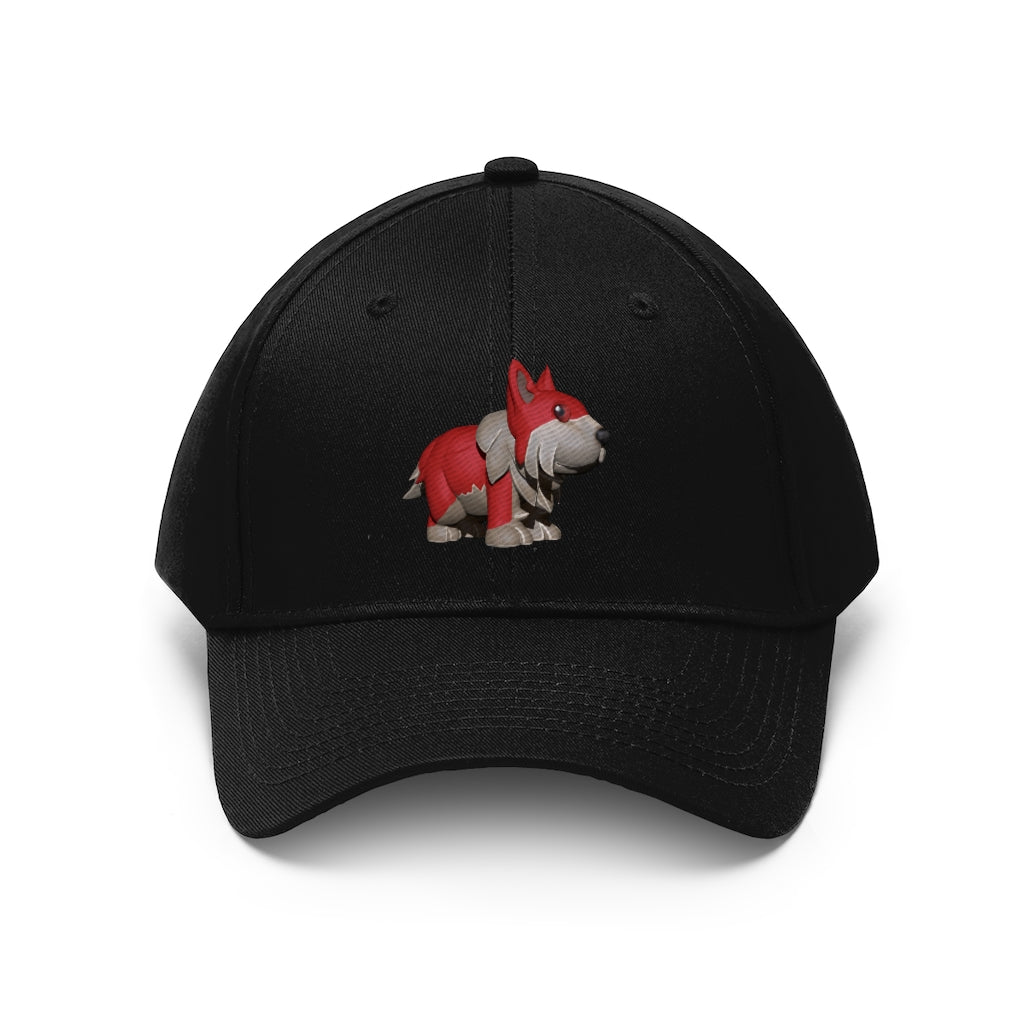 Red Dog Unisex Twill Hat in classic design, made from 100% cotton twill, featuring adjustable Velcro closure.