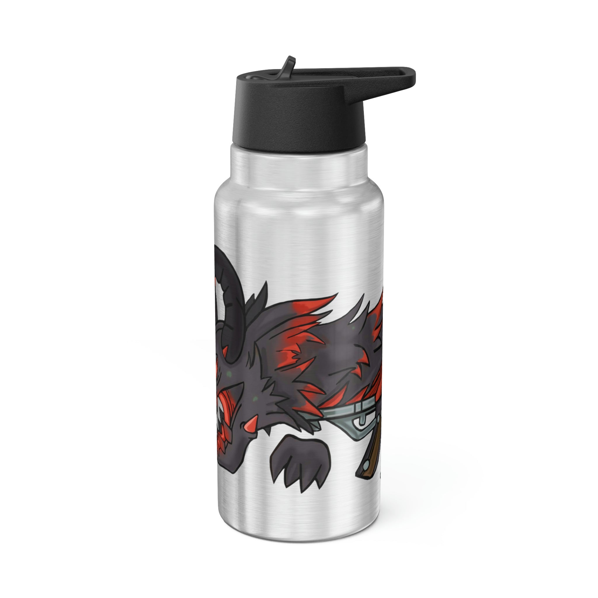 Red Dragon Weapon Gator Tumbler, 32oz, stainless steel with black cap and straw, customizable design.