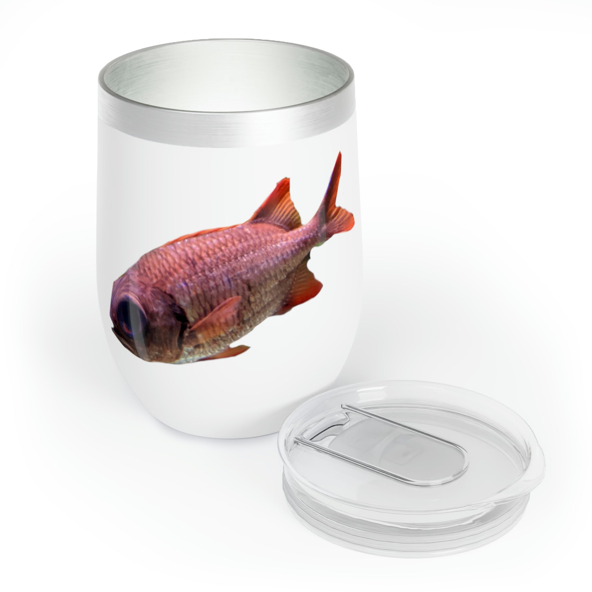 Red Fish Chill Wine Tumbler in stainless steel with double-insulated walls, perfect for keeping drinks hot or cold.