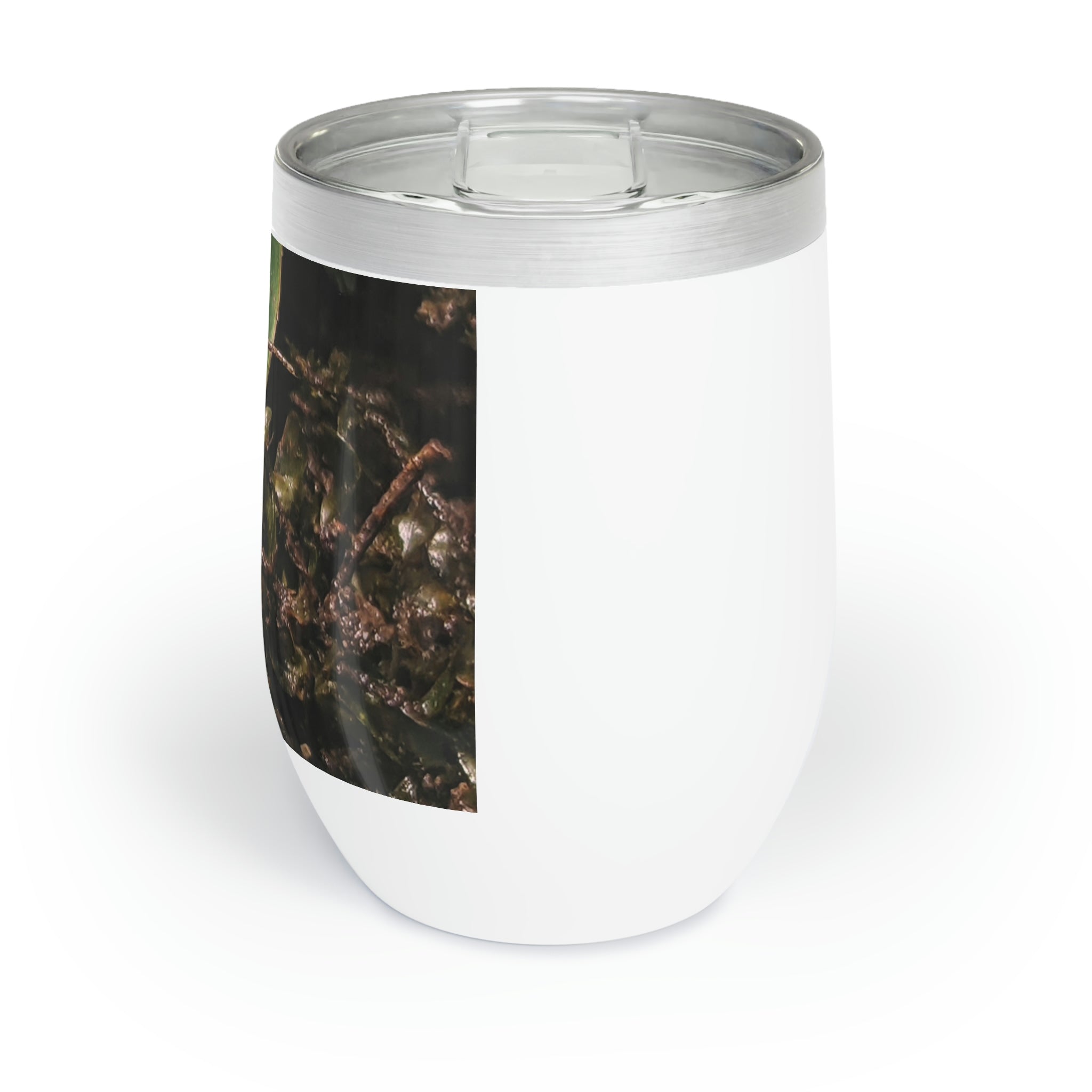 Red Frog Chill Wine Tumbler in stainless steel with double-insulated walls, showcasing a sleek stemless design.