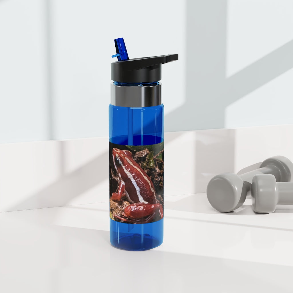 Red Frog Kensington Tritan™ Sport Bottle in vibrant color with a carabiner hook, showcasing its durable design and spill-resistant lid.