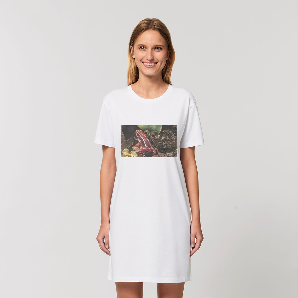 Red Frog Organic T-Shirt Dress made from 100% organic cotton, featuring a soft-hand feel and stylish design.