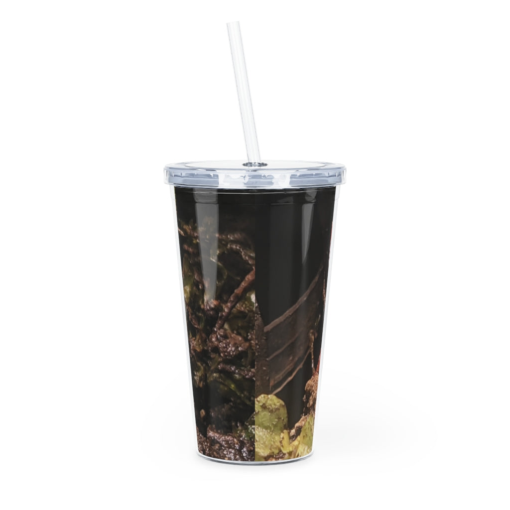 Red Frog Plastic Tumbler with Straw, featuring a customizable design, lid, and straw, perfect for parties and gatherings.