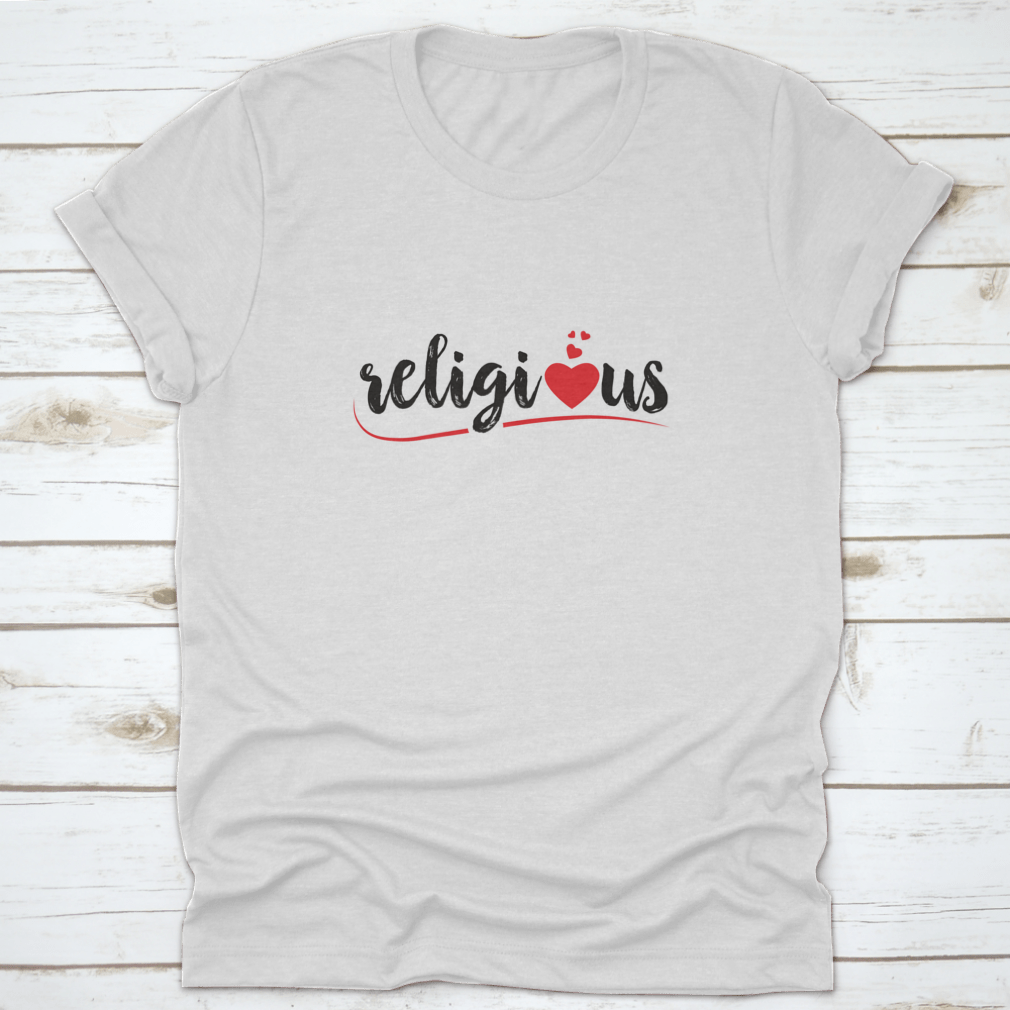 Inspirational Design T-Shirt featuring a red love heart, made from 100% cotton, showcasing a stylish and meaningful design.