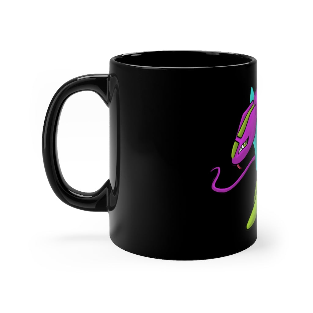 Rengitsu Black Mug 11oz featuring a sleek black ceramic design with rounded corners and a C-handle.