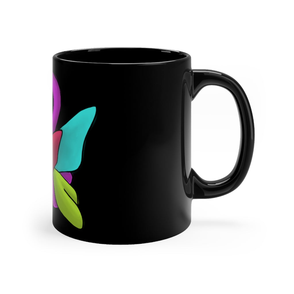 Rengitsu Black Mug 11oz featuring a sleek black ceramic design with rounded corners and a C-handle.