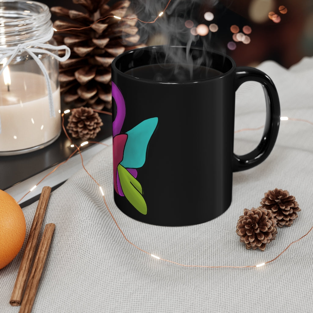 Rengitsu Black Mug 11oz featuring a sleek black ceramic design with rounded corners and a C-handle.