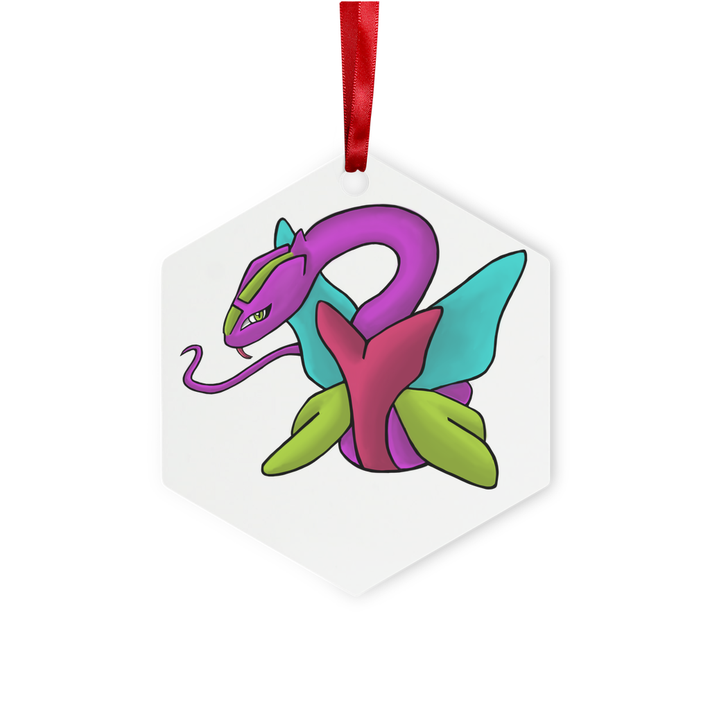 Rengitsu Metal Hanging Ornament in hexagon and star shapes, featuring a glossy white finish and red ribbon for hanging.