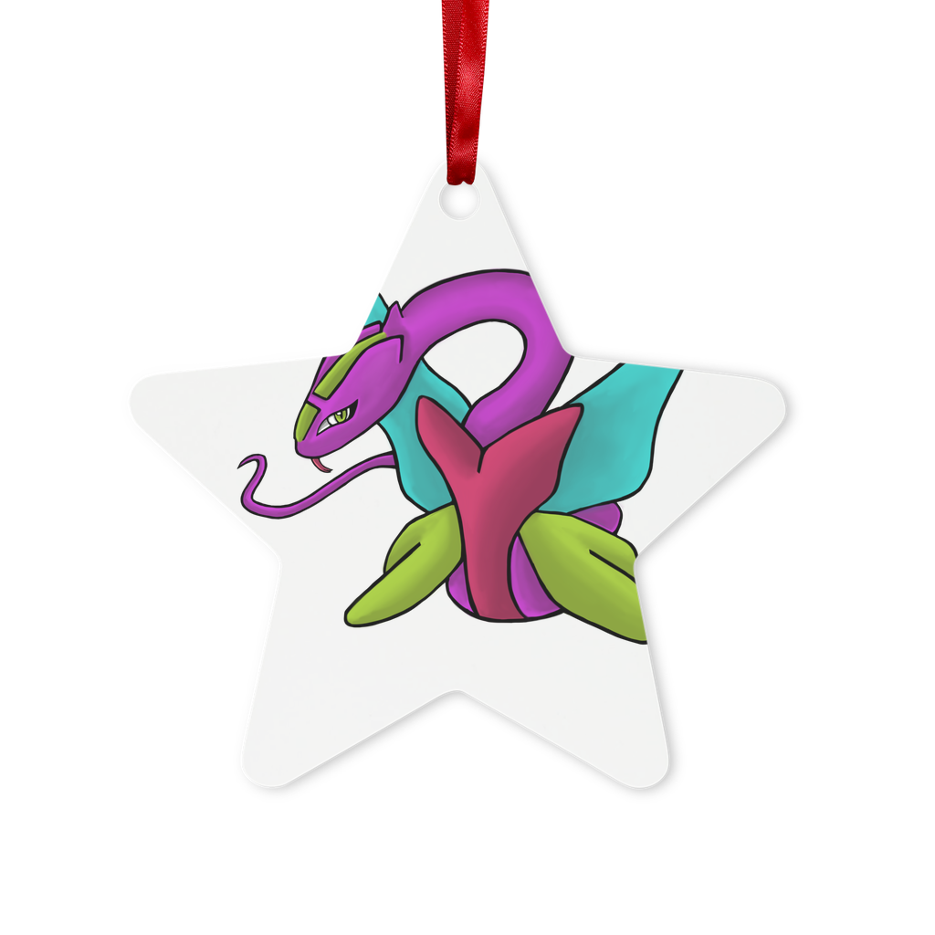 Rengitsu Metal Hanging Ornament in hexagon and star shapes, featuring a glossy white finish and red ribbon for hanging.