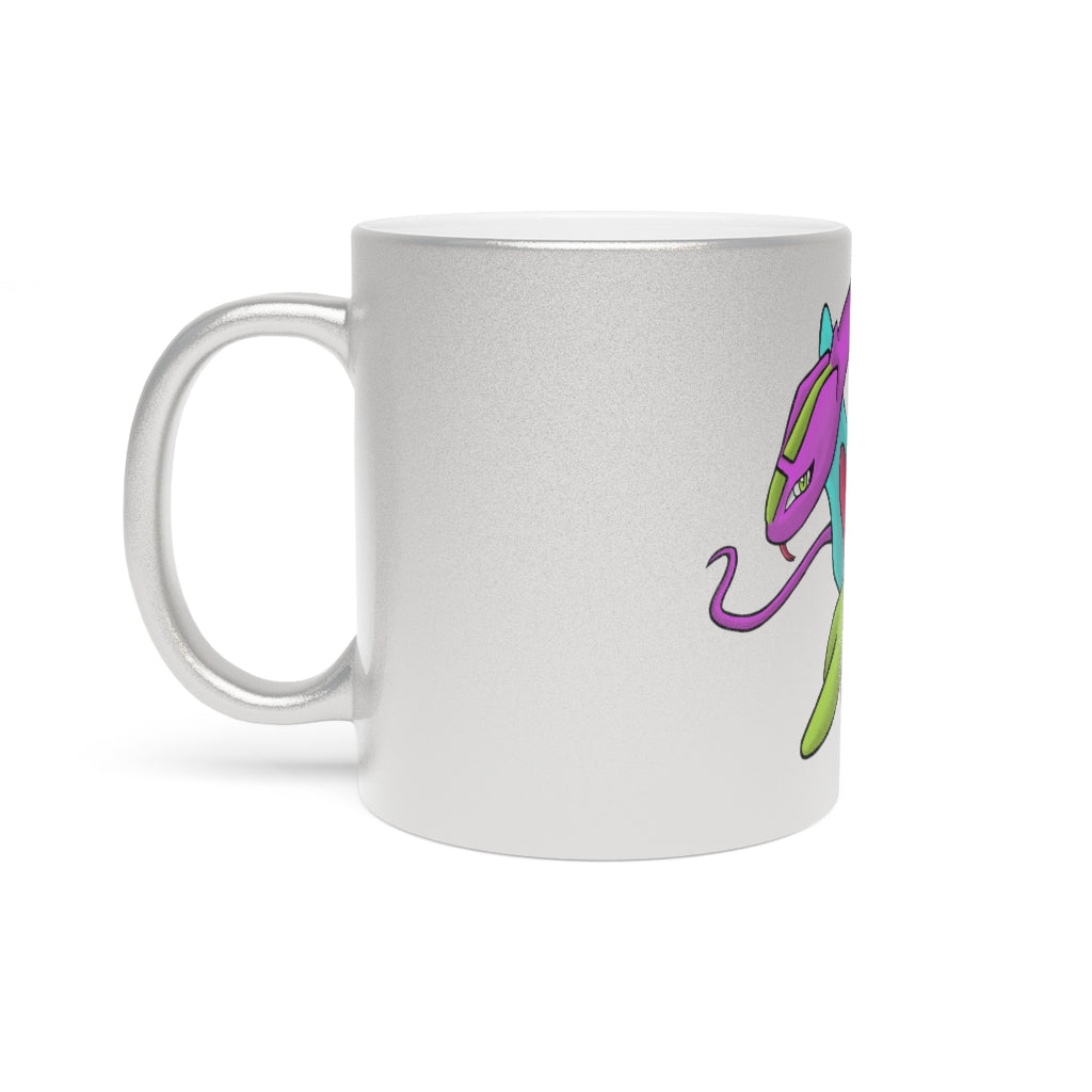Rengitsu Metallic Mug in Silver and Gold with personalized designs, showcasing a sleek ceramic finish and comfortable C-handle.