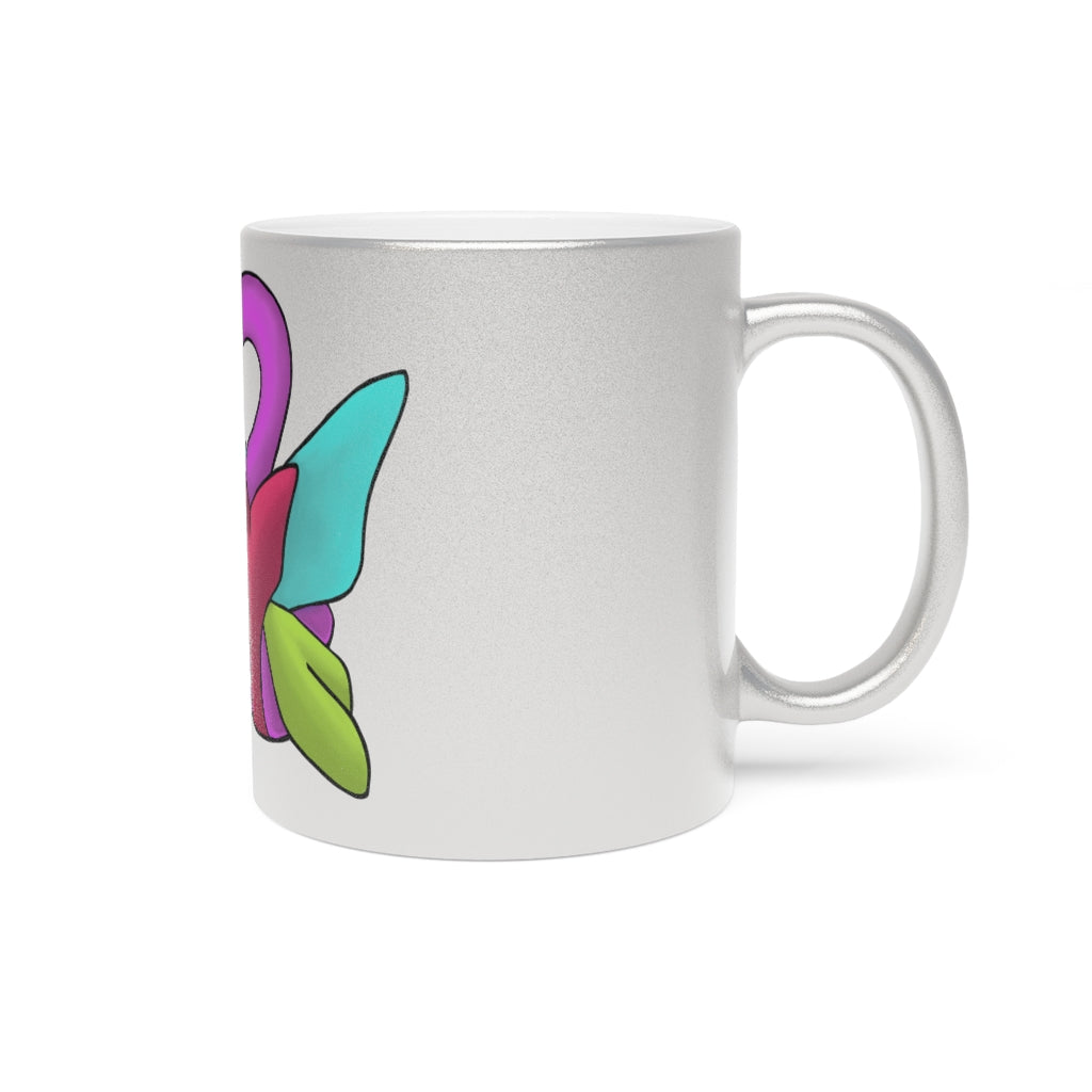 Rengitsu Metallic Mug in Silver and Gold with personalized designs, showcasing a sleek ceramic finish and comfortable C-handle.