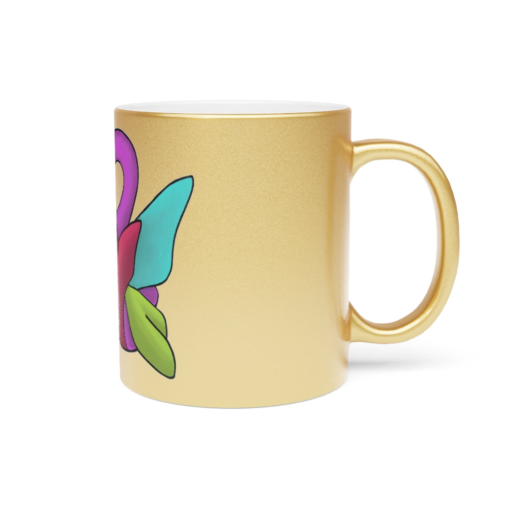 Rengitsu Metallic Mug in Silver and Gold with personalized designs, showcasing a sleek ceramic finish and comfortable C-handle.