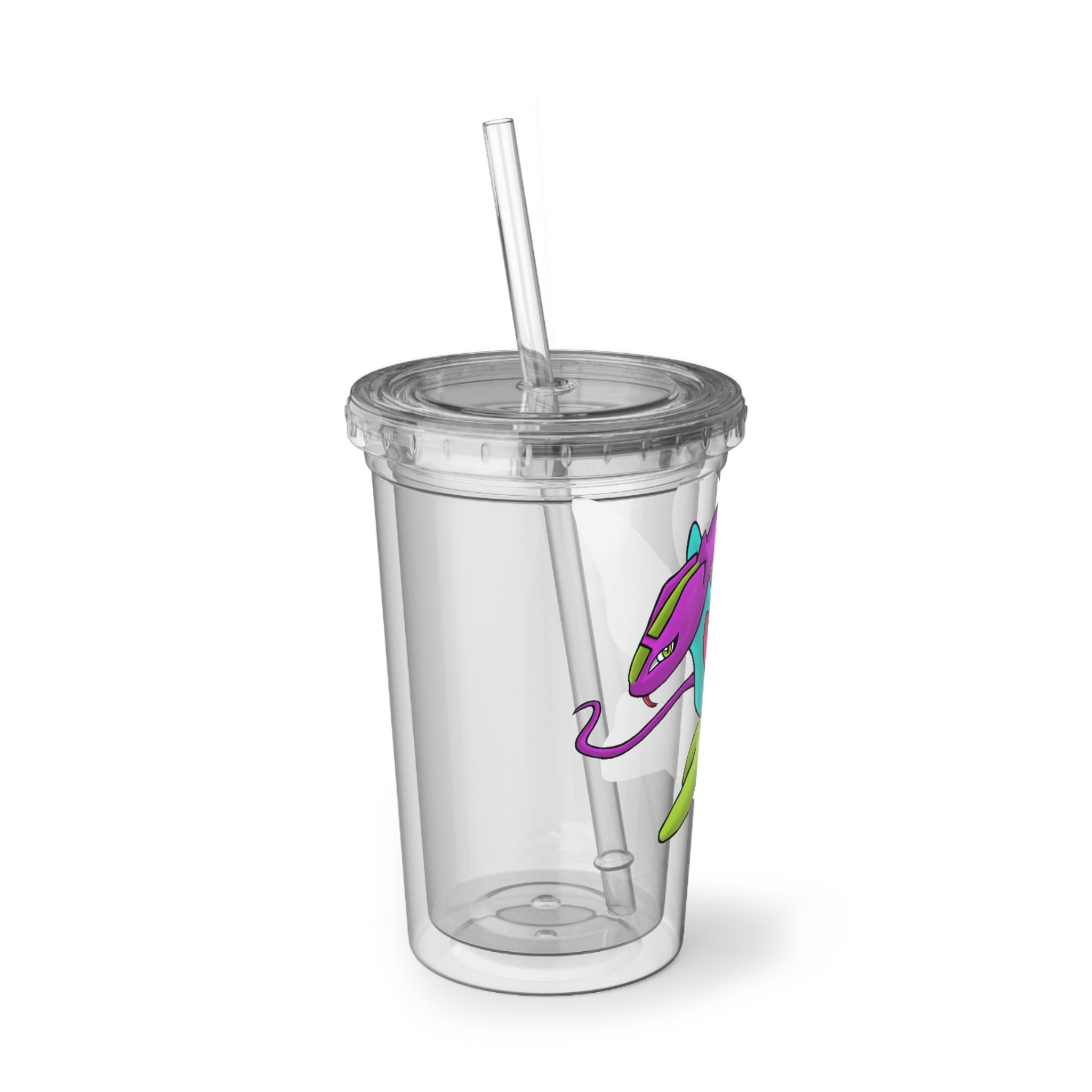 Rengitsu Suave Acrylic Cup with vibrant artwork, double-wall insulation, and a straw, perfect for hot and cold beverages.