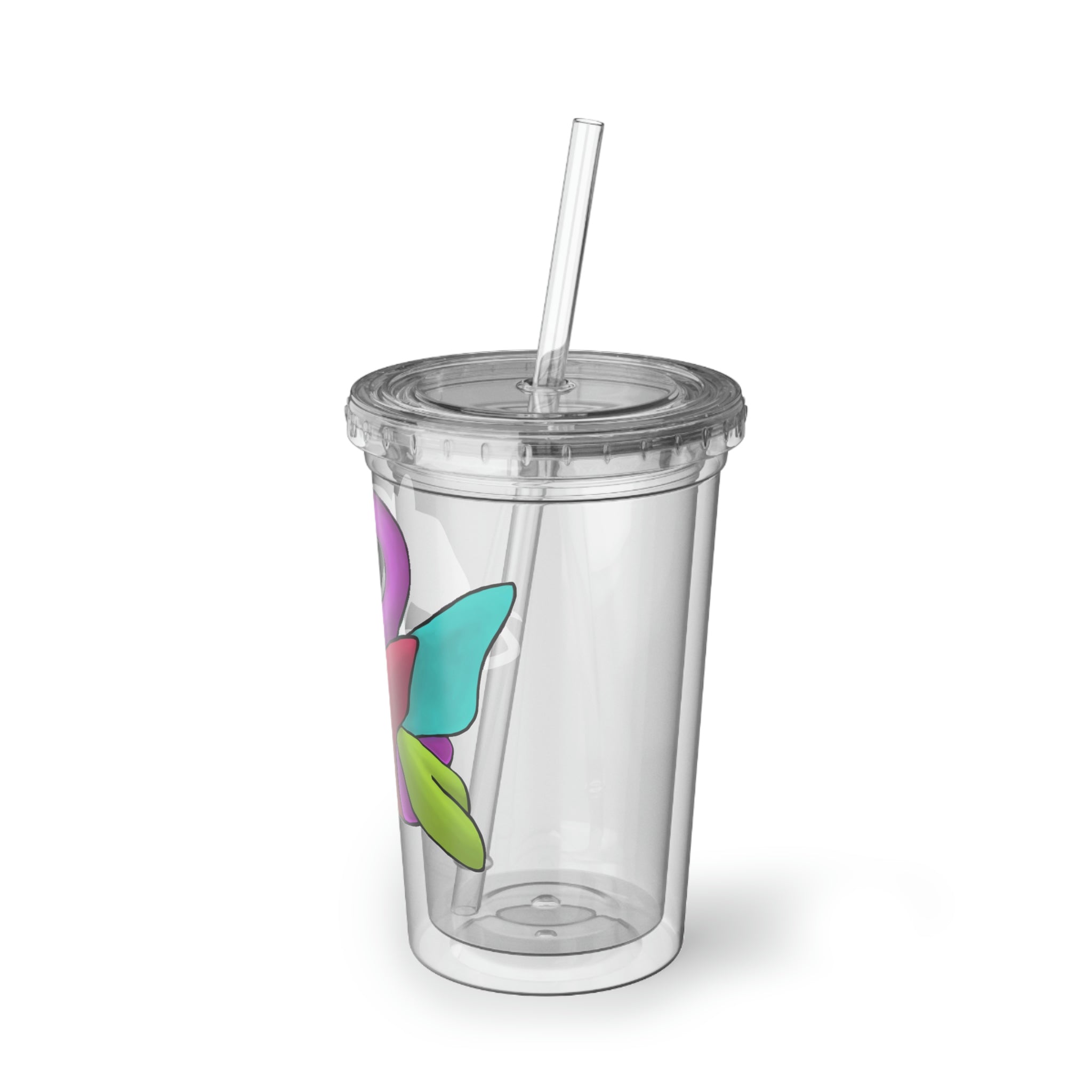 Rengitsu Suave Acrylic Cup with vibrant artwork, double-wall insulation, and a straw, perfect for hot and cold beverages.