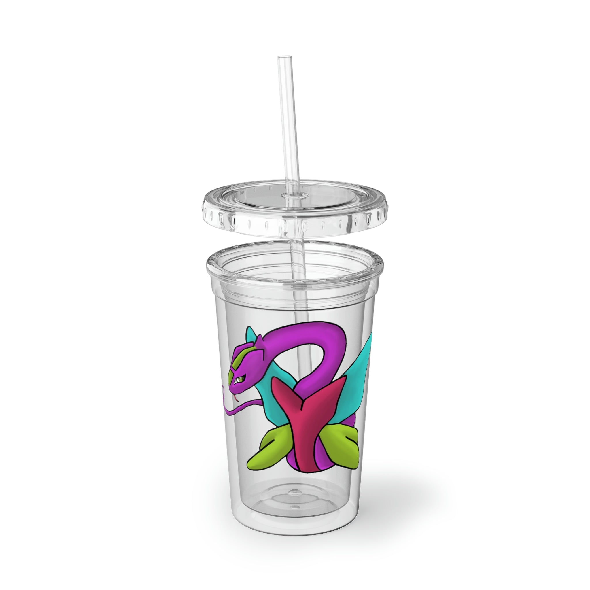 Rengitsu Suave Acrylic Cup with vibrant artwork, double-wall insulation, and a straw, perfect for hot and cold beverages.