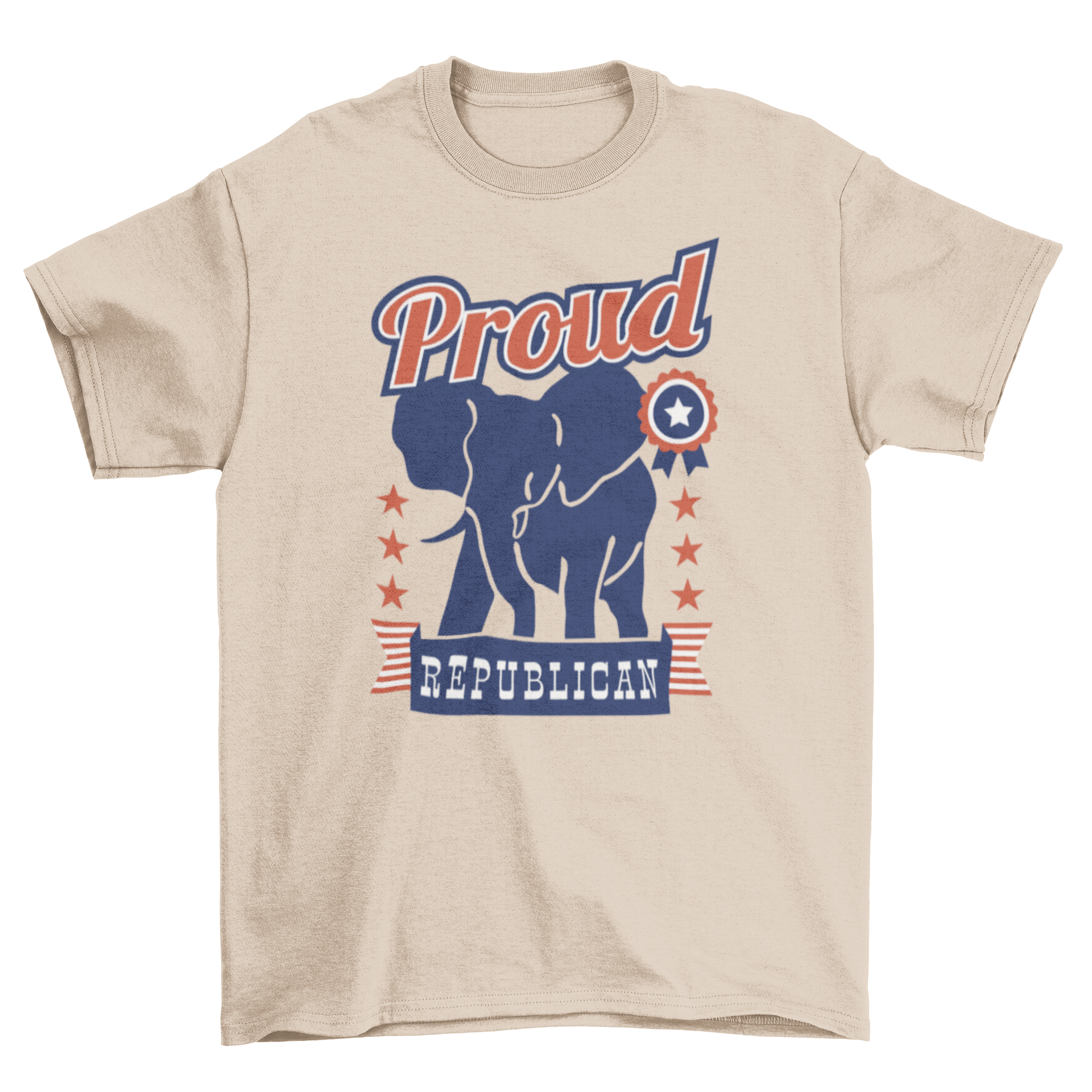 Beige t-shirt with Republican logo.