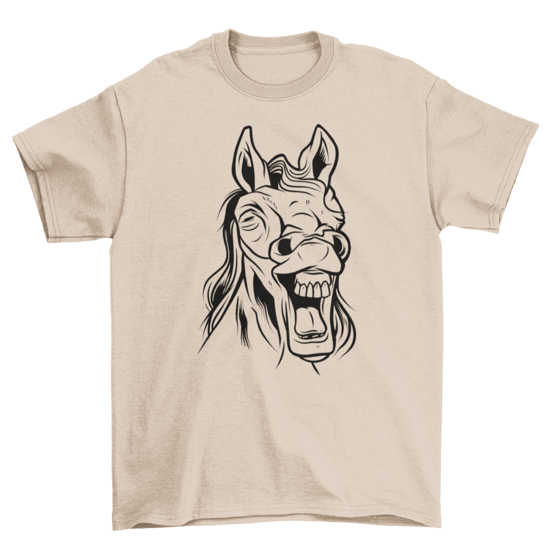 REQUEST Laughing Horse T-Shirt featuring a hand-drawn laughing horse design on a soft fabric.