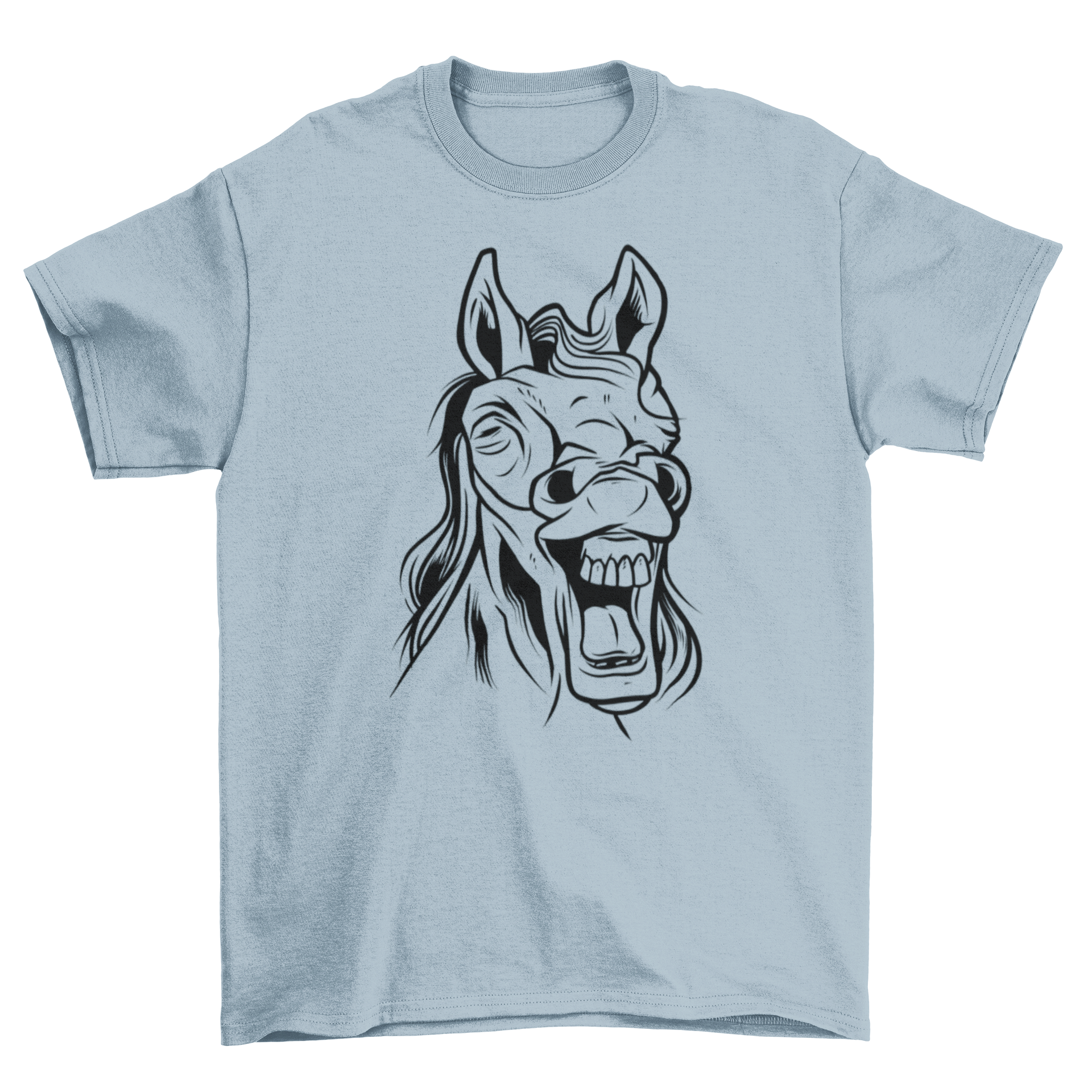 REQUEST Laughing Horse T-Shirt featuring a hand-drawn laughing horse design on a soft fabric.