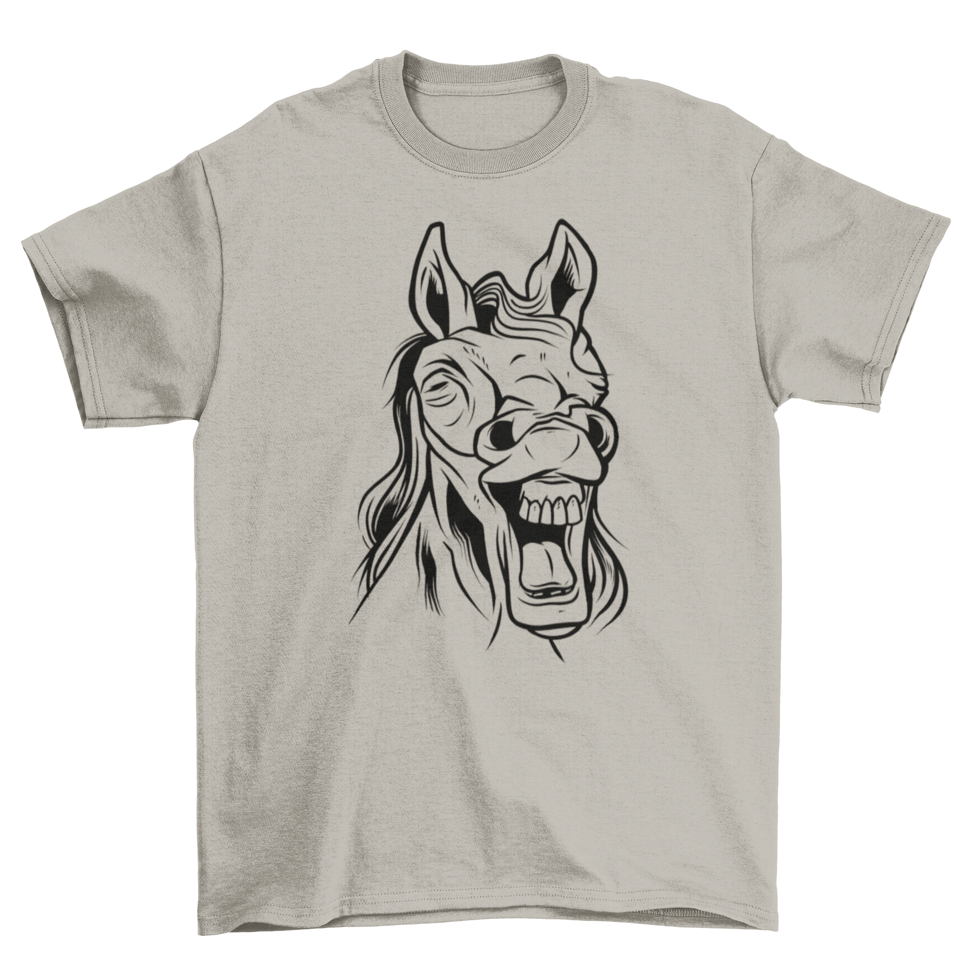 REQUEST Laughing Horse T-Shirt featuring a hand-drawn laughing horse design on a soft fabric.