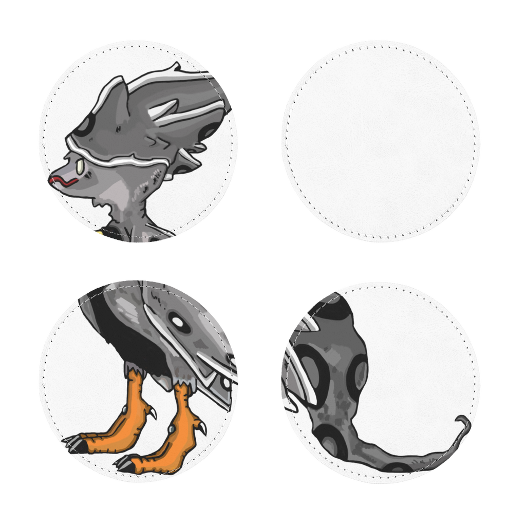 Rerann Sublimation Coasters Pack of Four featuring square and round designs in PU leather, showcasing a white printable face and elegant stitching.