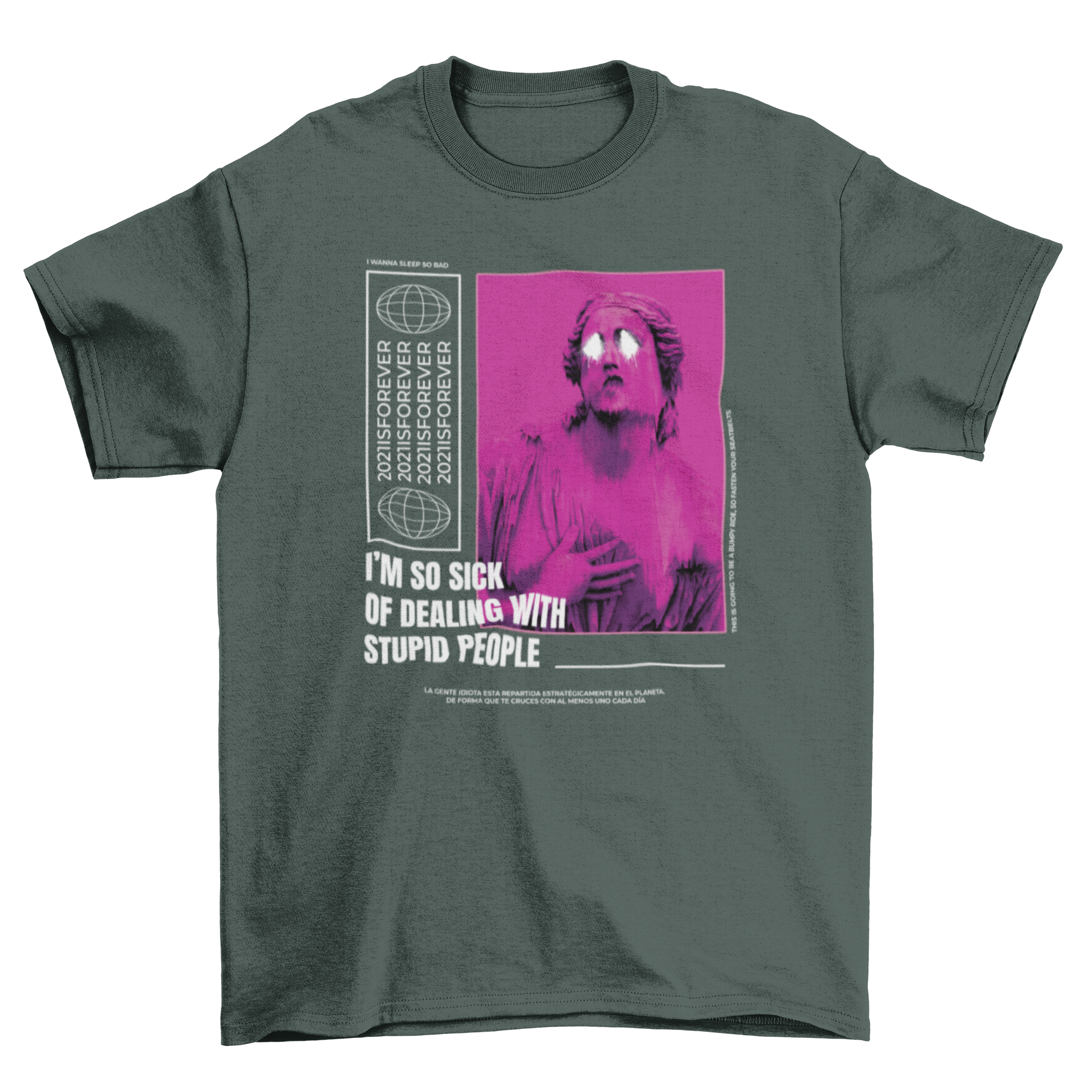 A retro artsy statue featuring a humorous quote about dealing with stupid people, showcasing a unique design.