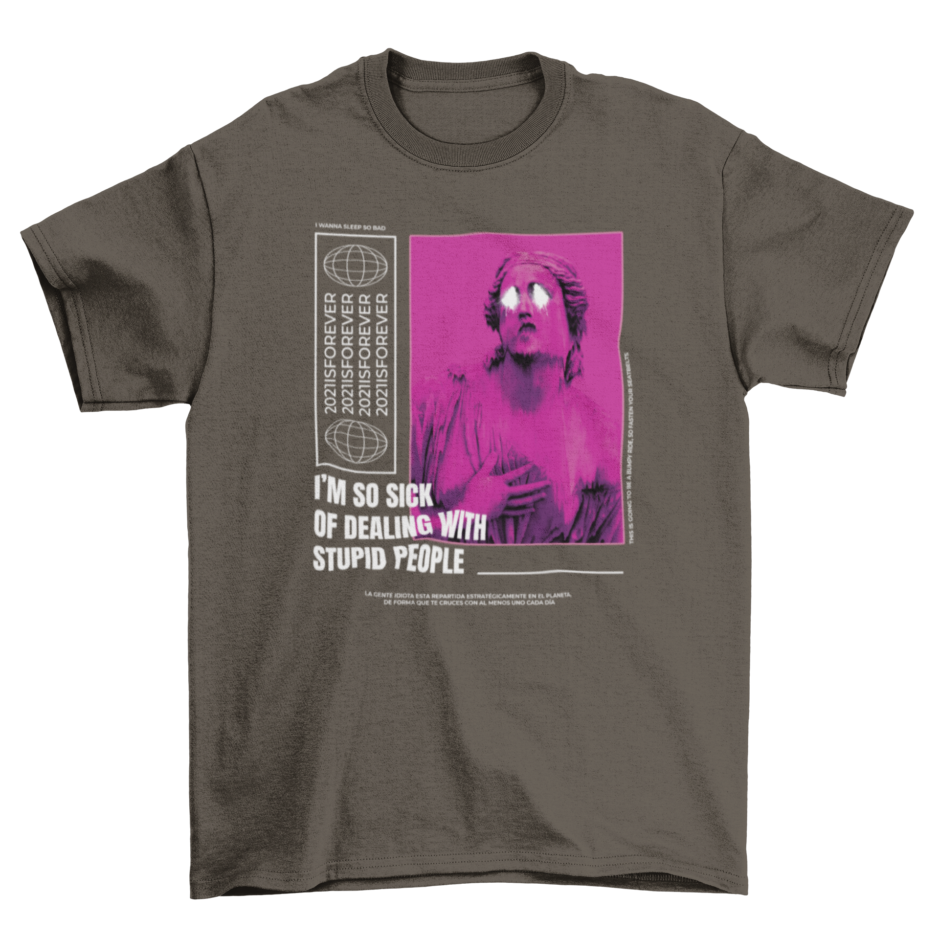 A retro artsy statue featuring a humorous quote about dealing with stupid people, showcasing a unique design.