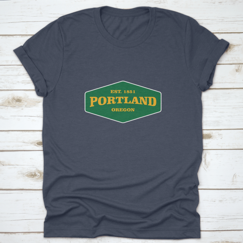 Retro Badge Portland T-shirt featuring a unique graphic design, made from 100% cotton for comfort and durability.