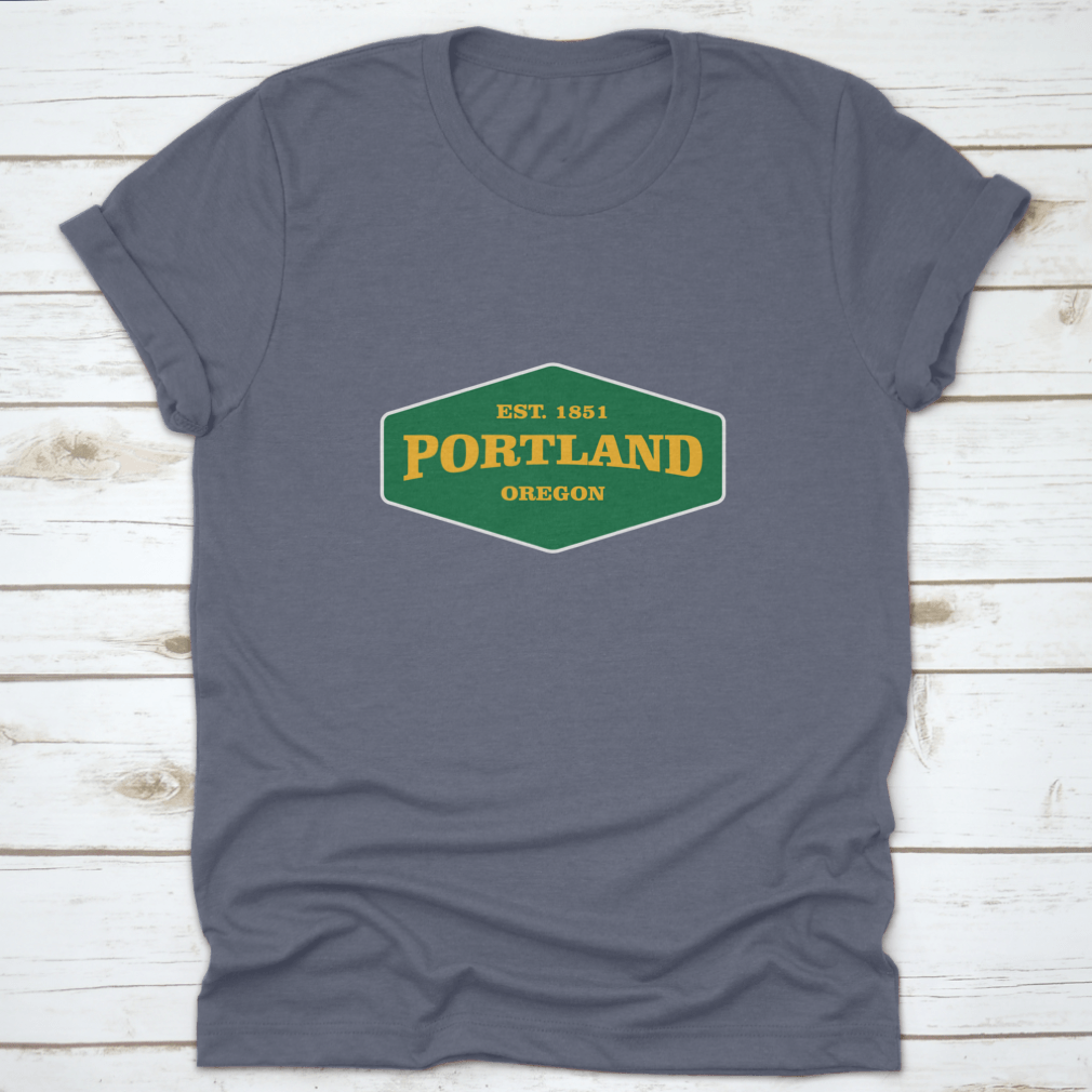 Retro Badge Portland T-shirt featuring a unique graphic design, made from 100% cotton for comfort and durability.