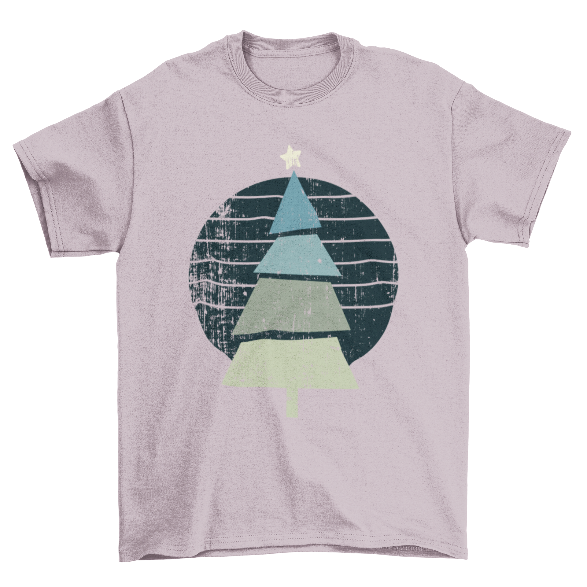 A stylish retro Christmas tree t-shirt design featuring a colorful vintage Christmas tree illustration.
