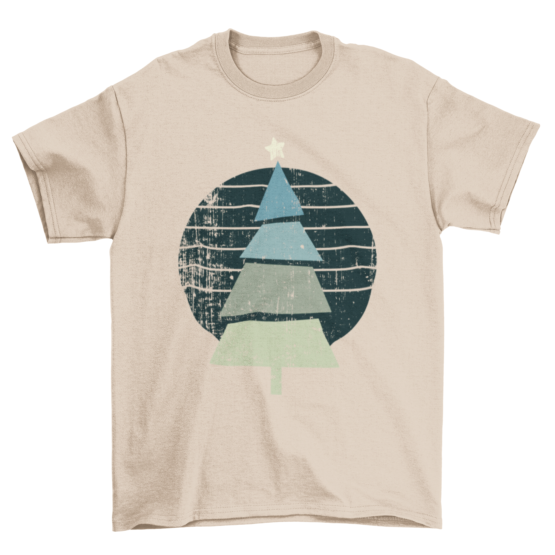 A stylish retro Christmas tree t-shirt design featuring a colorful vintage Christmas tree illustration.