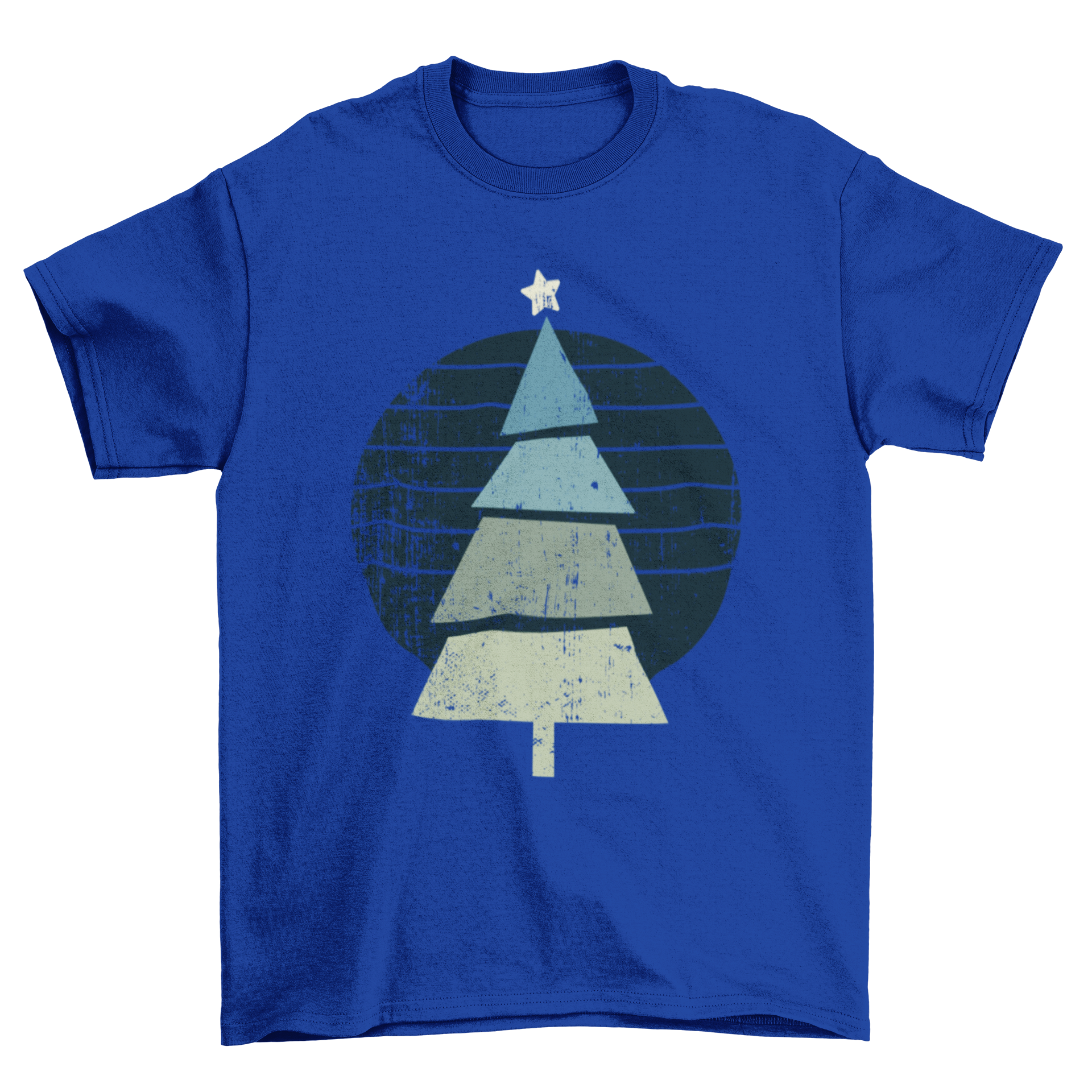 A stylish retro Christmas tree t-shirt design featuring a colorful vintage Christmas tree illustration.