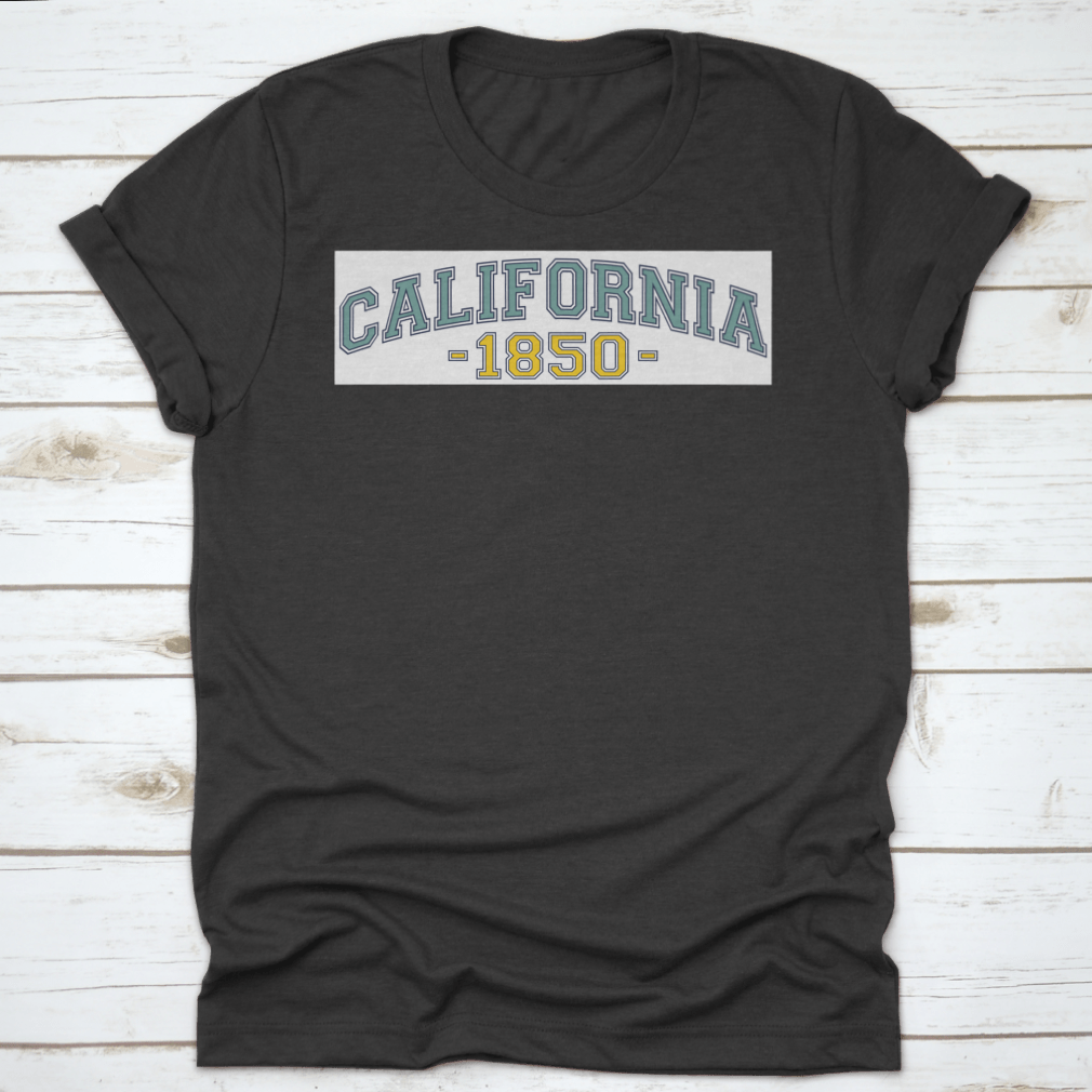 Retro College California 1850 Varsity Typography Vector showcasing vintage font style on a comfortable cotton fabric.