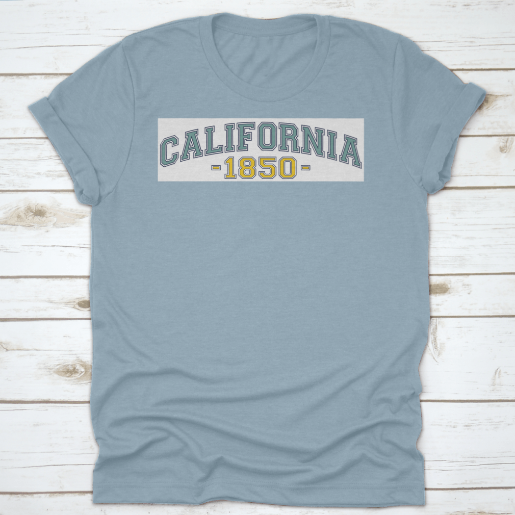 Retro College California 1850 Varsity Typography Vector showcasing vintage font style on a comfortable cotton fabric.