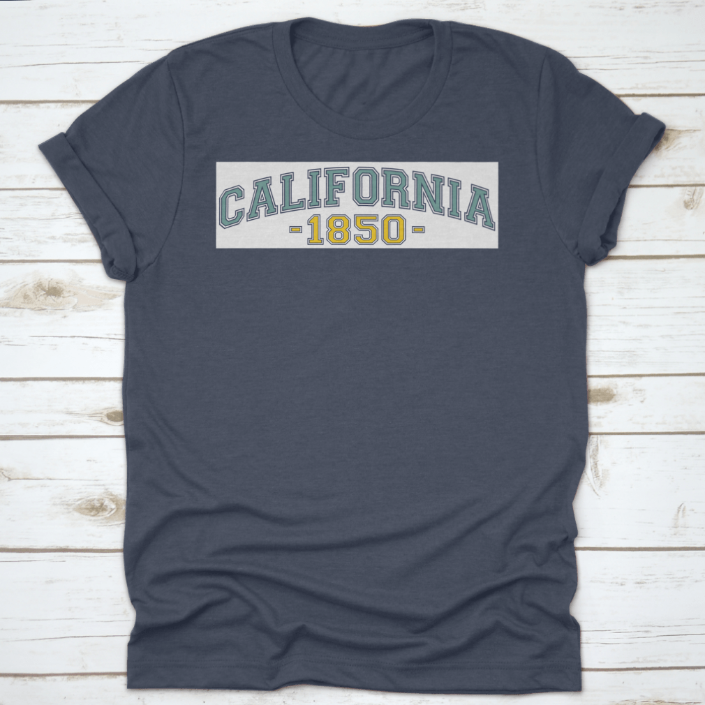 Retro College California 1850 Varsity Typography Vector showcasing vintage font style on a comfortable cotton fabric.