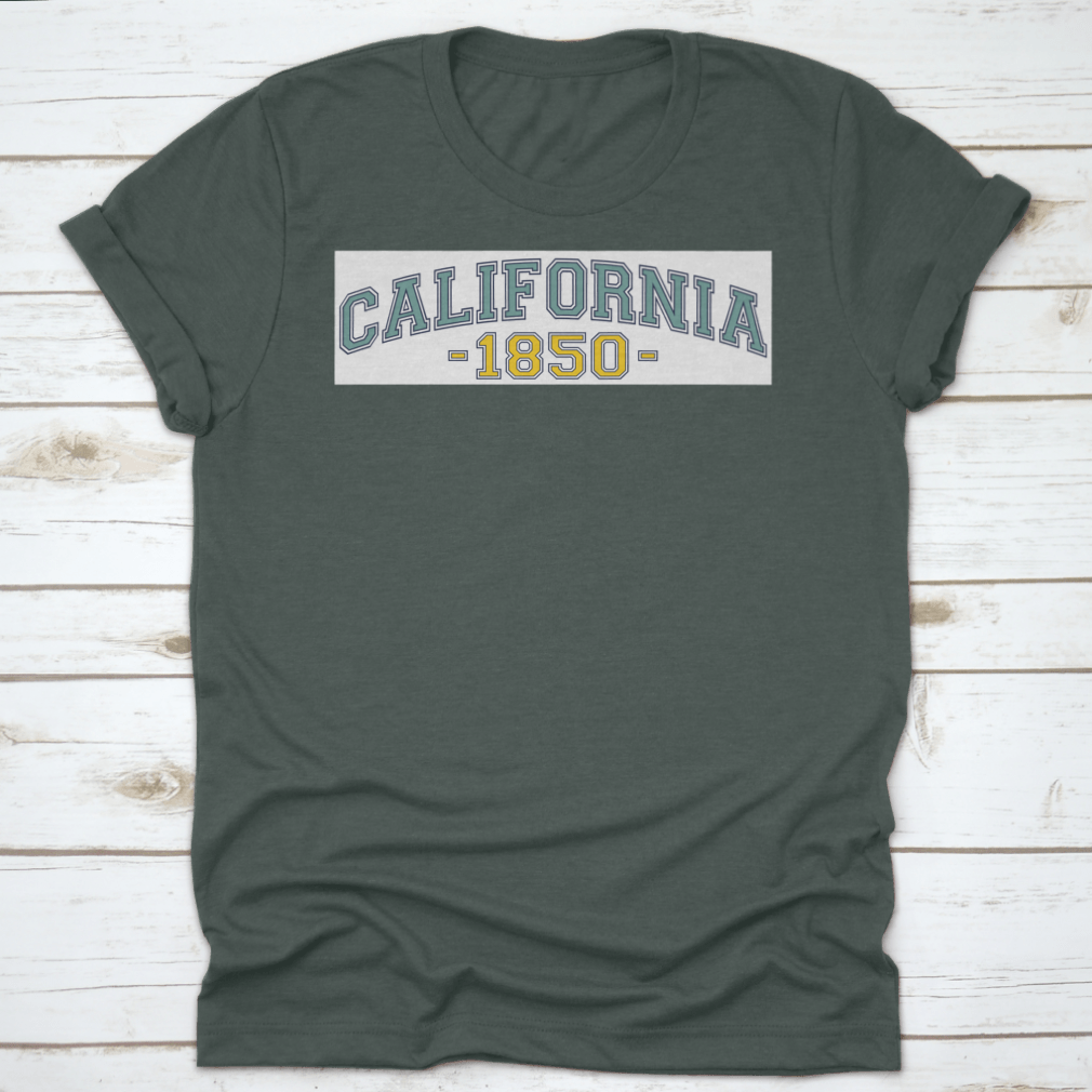 Retro College California 1850 Varsity Typography Vector showcasing vintage font style on a comfortable cotton fabric.
