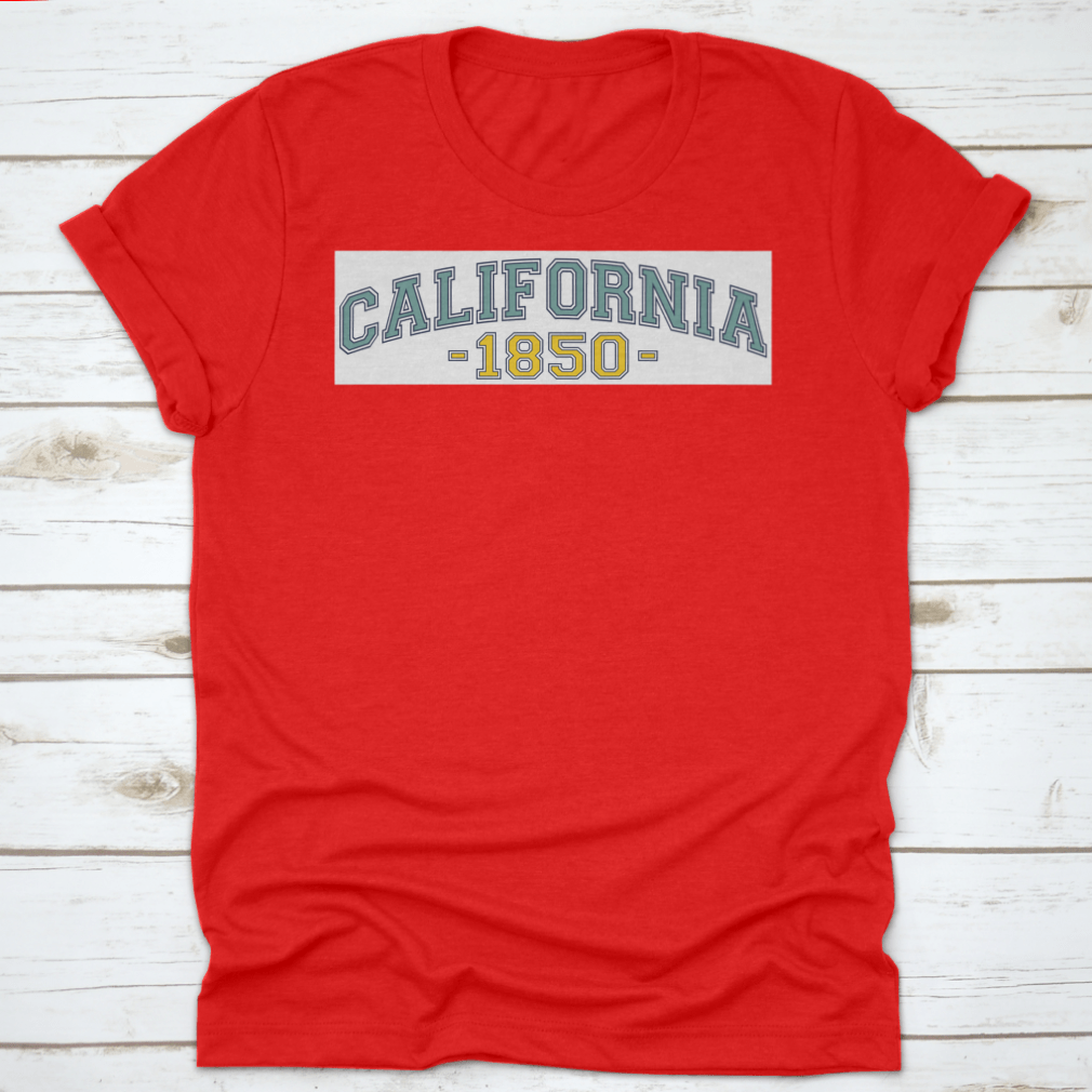 Retro College California 1850 Varsity Typography Vector showcasing vintage font style on a comfortable cotton fabric.