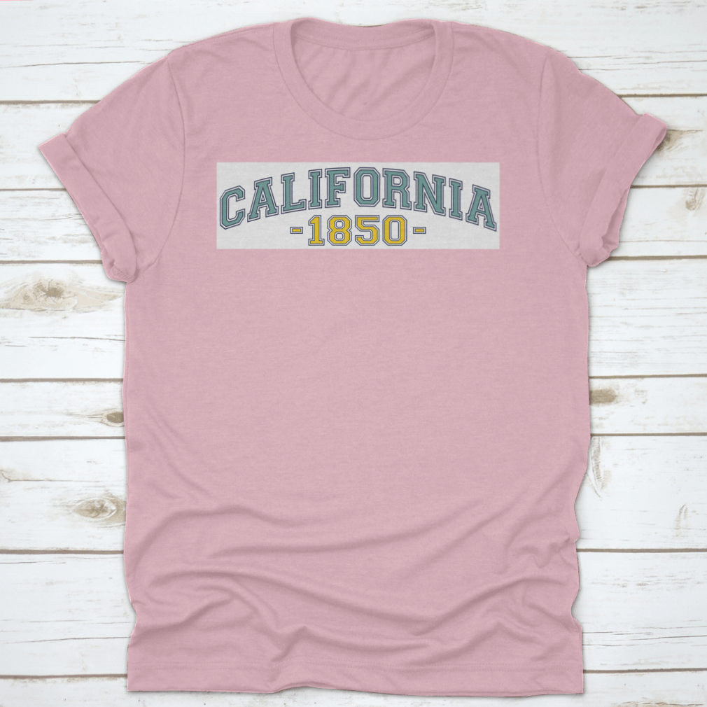 Retro College California 1850 Varsity Typography Vector showcasing vintage font style on a comfortable cotton fabric.