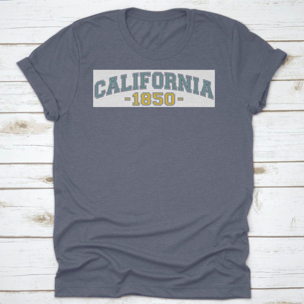 Retro College California 1850 Varsity Typography Vector showcasing vintage font style on a comfortable cotton fabric.