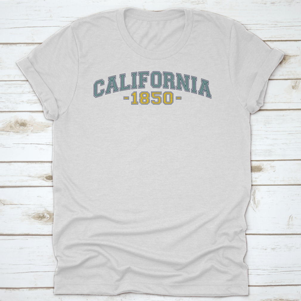 Retro College California 1850 Varsity Typography Vector showcasing vintage font style on a comfortable cotton fabric.