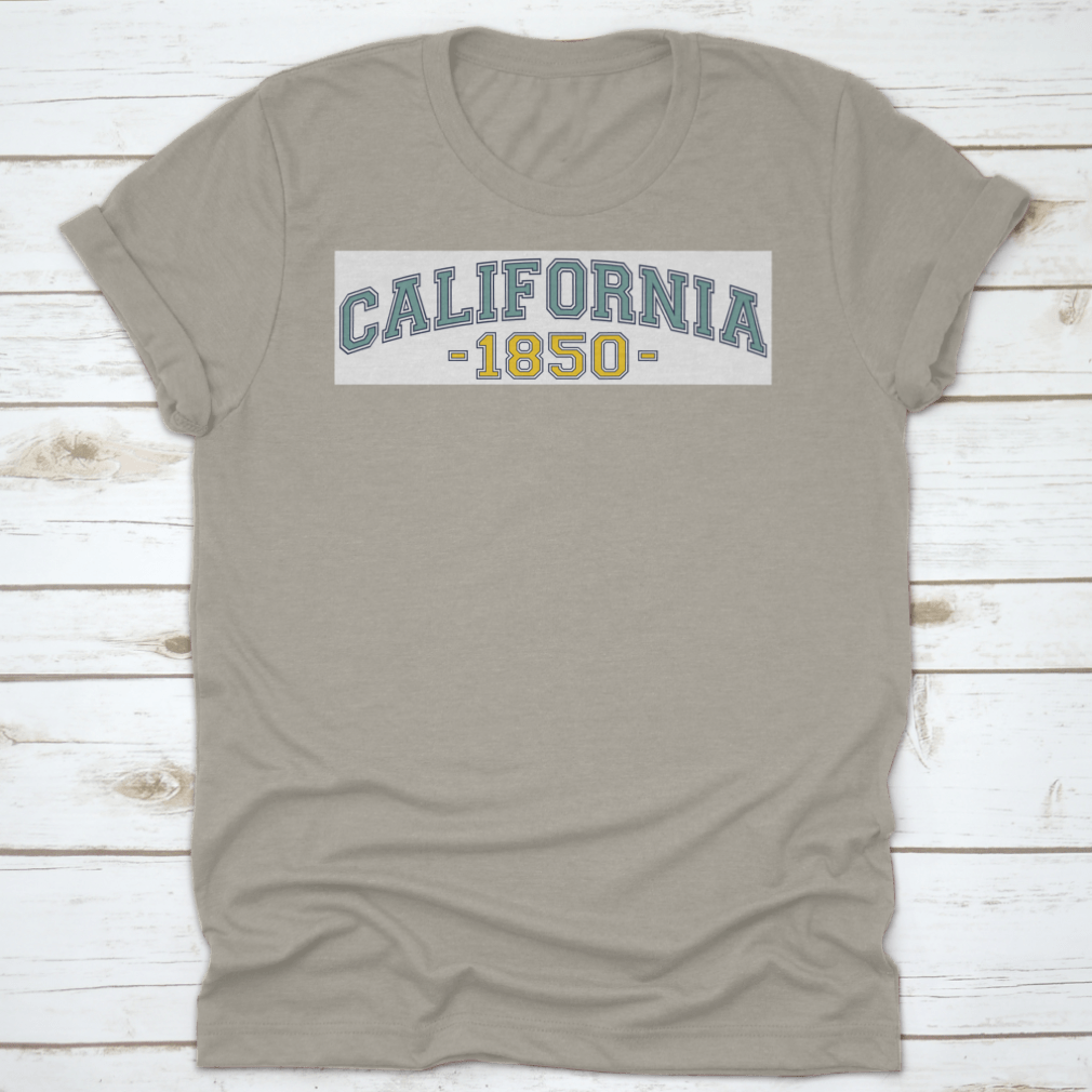 Retro College California 1850 Varsity Typography Vector showcasing vintage font style on a comfortable cotton fabric.