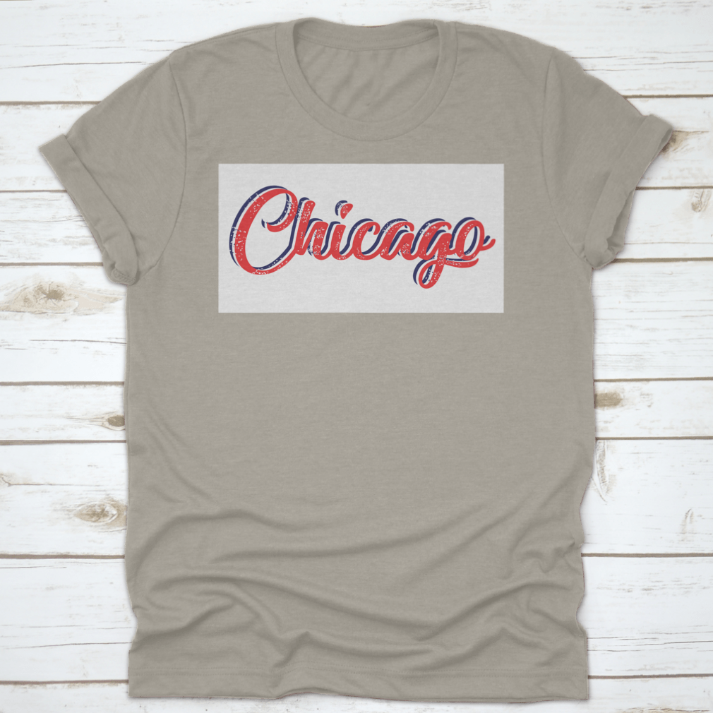 Retro College Cursive Font Typography Chicago Slogan Varsity Vintage apparel featuring a classic fit and soft fabric.