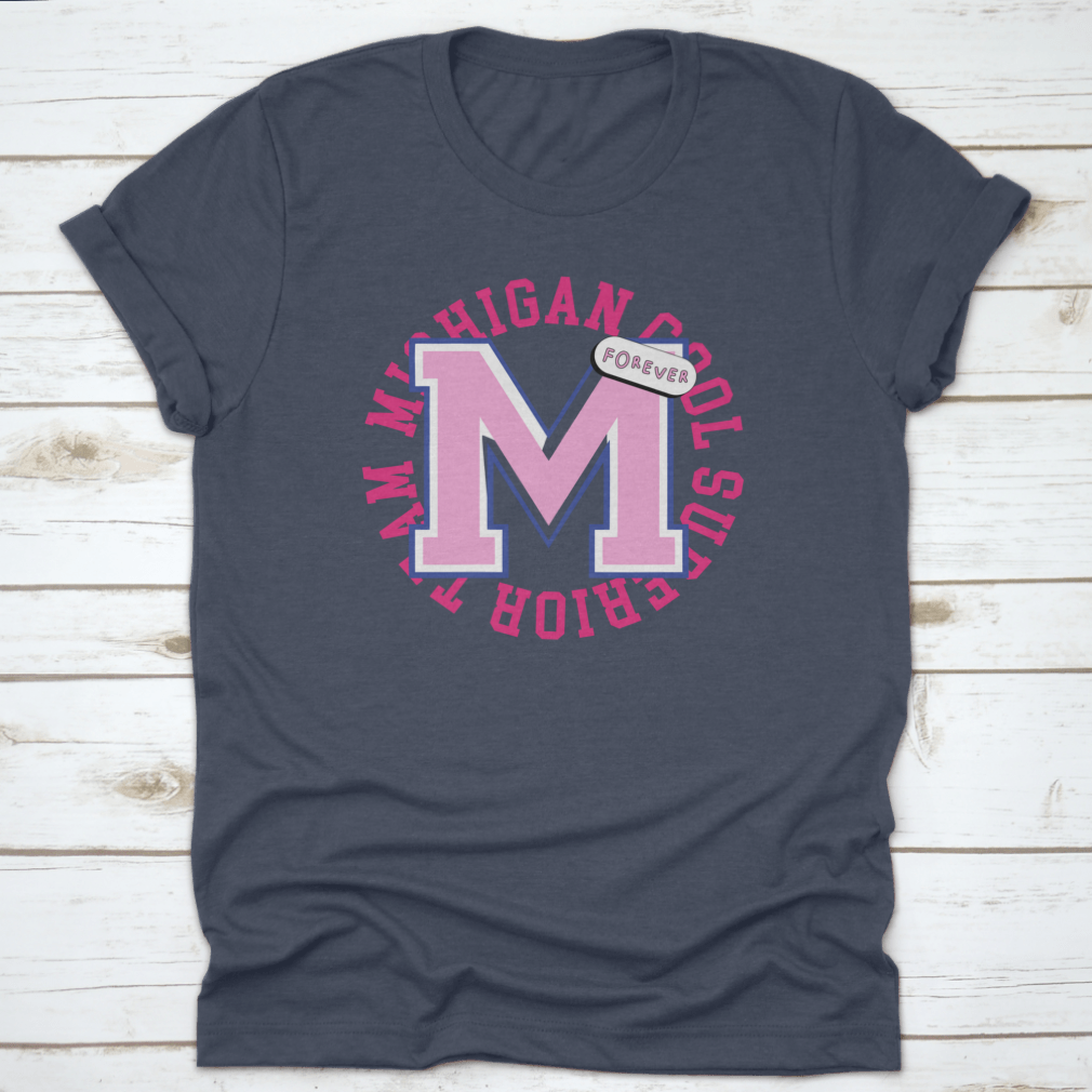 Retro College Varsity Typography print featuring Michigan slogan, showcasing a stylish design on a cotton fabric.