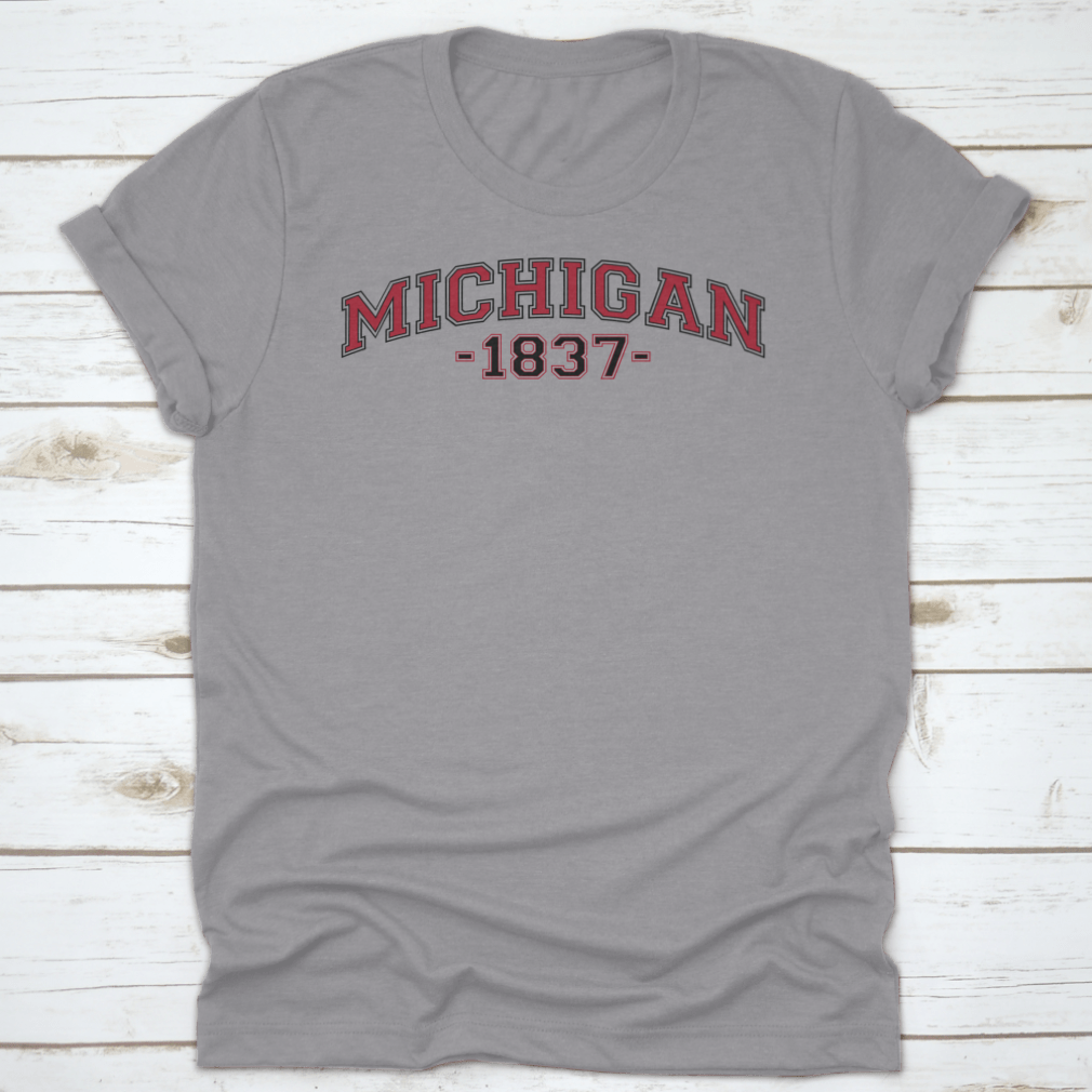 Retro College Varsity Font Typography Michigan State Slogan Print on a soft cotton fabric, showcasing a classic design.