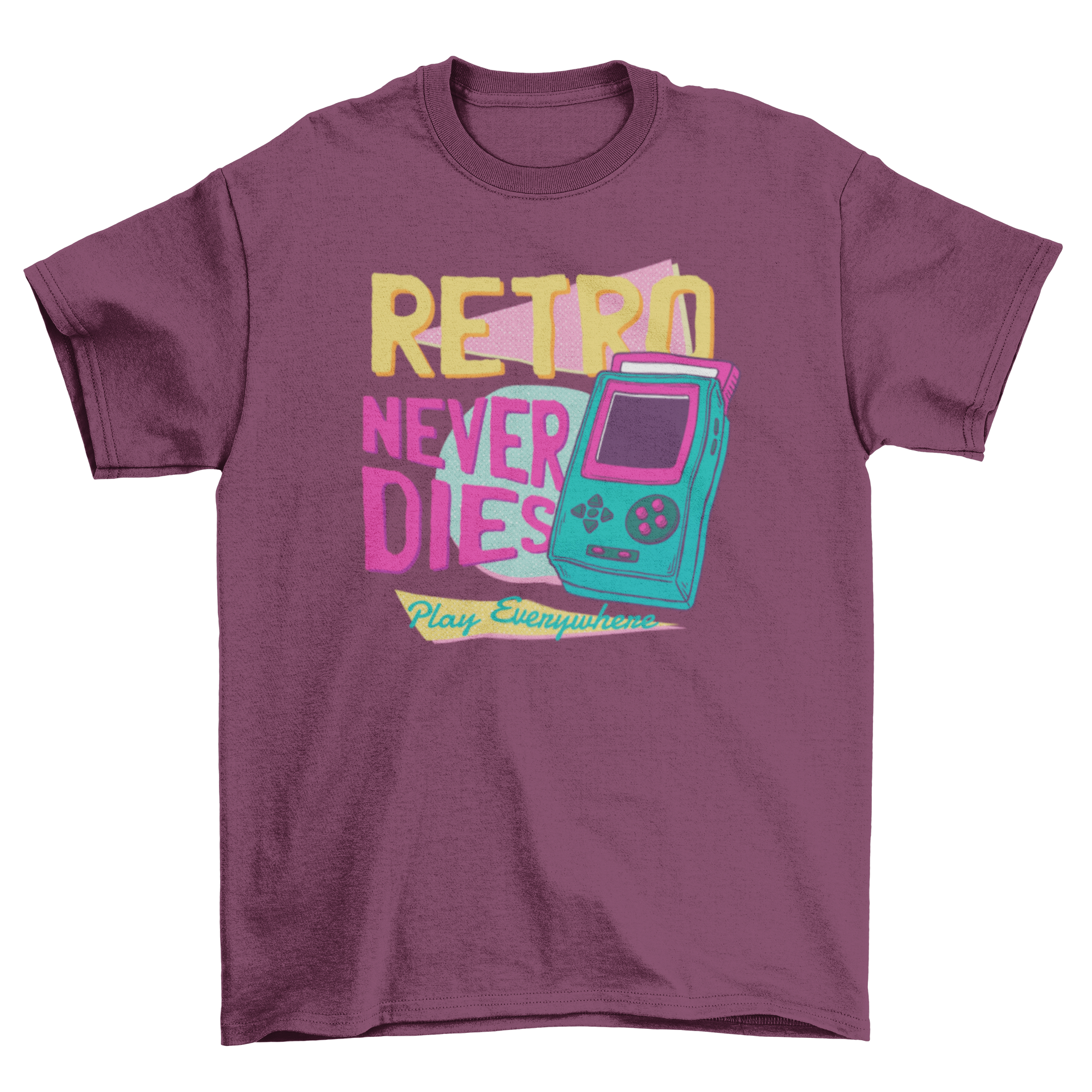 Retro Never Dies T-Shirt featuring a vintage game console and inspiring quote.