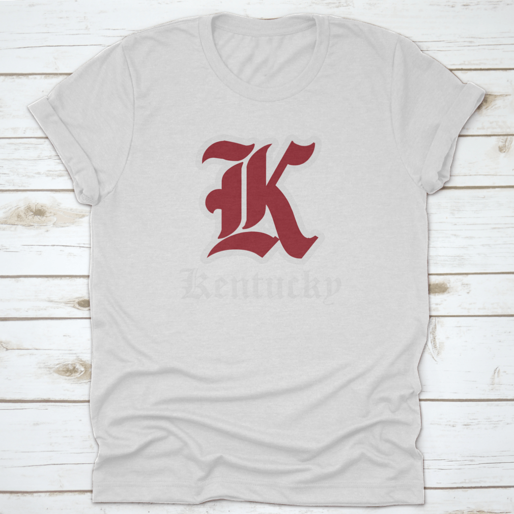 Retro Vintage College Varsity Tee featuring Gothic Letter Font in Kentucky State colors, showcasing a stylish design for fans.