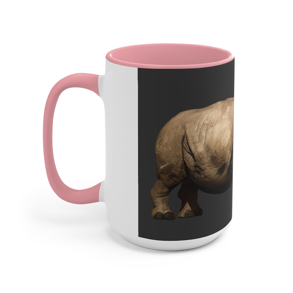 A stylish Rhino Accent Mug featuring a white exterior with a vibrant colored interior, available in red, pink, and black options, showcasing its dual-tone design.