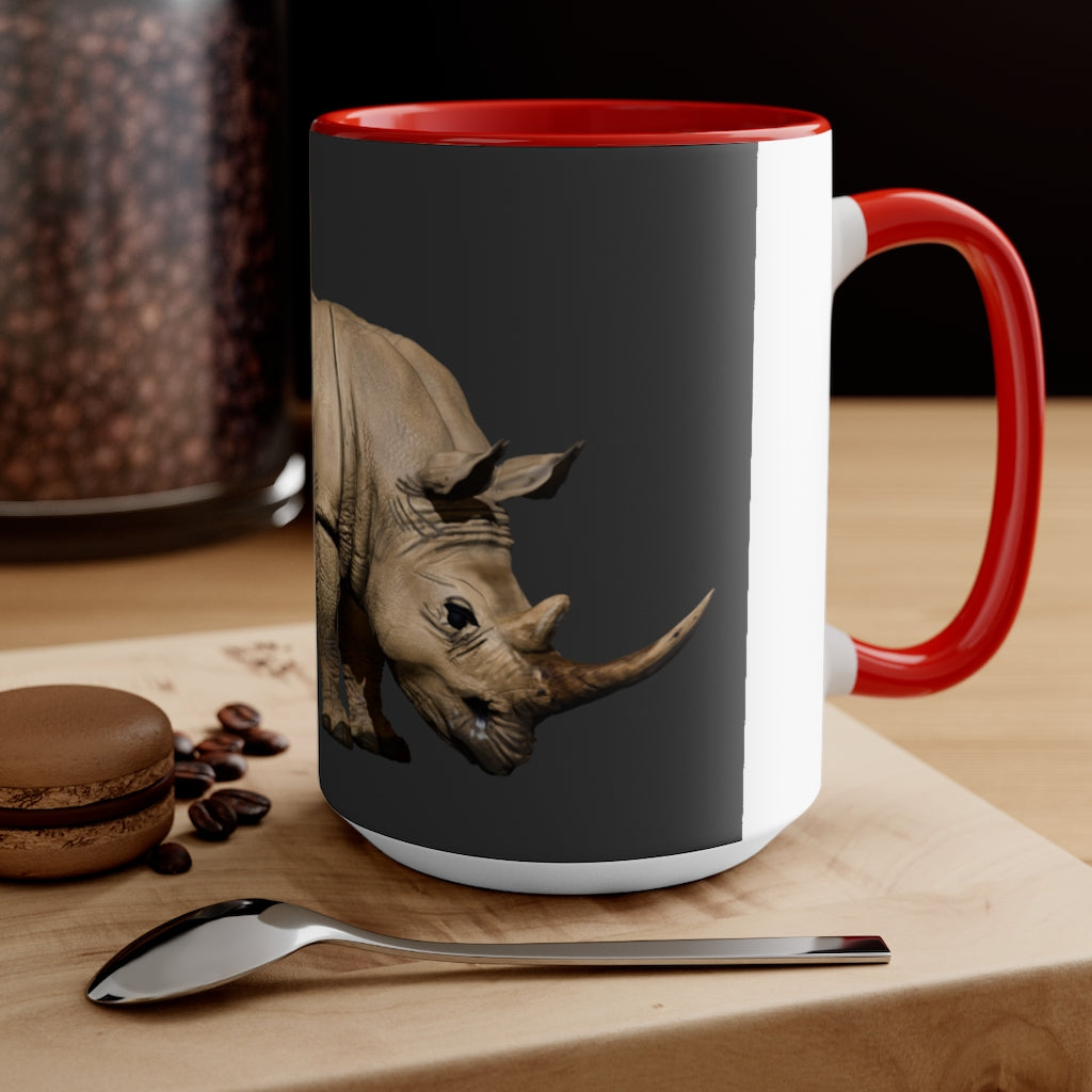A stylish Rhino Accent Mug featuring a white exterior with a vibrant colored interior, available in red, pink, and black options, showcasing its dual-tone design.